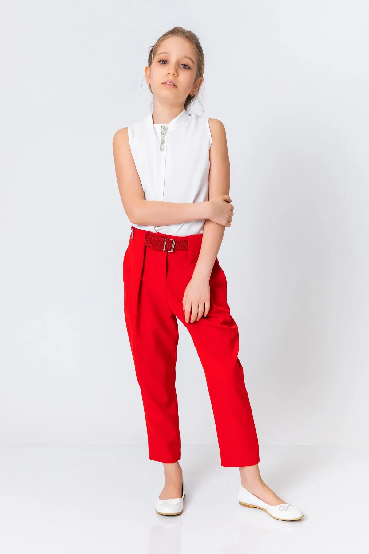 InCity Kids Girls Belted Solid Straight Leg Dress Pants InCity Boys & Girls