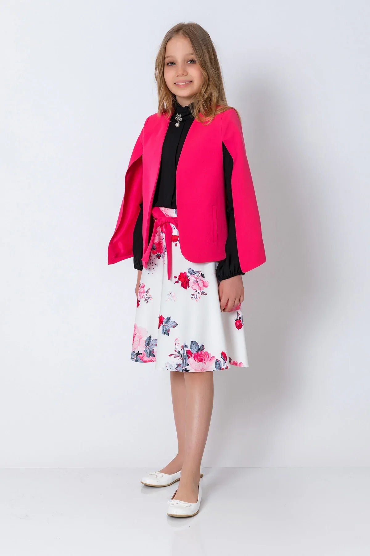 InCity Kids Girls Belted Floral Print Midi Skirt InCity Boys & Girls