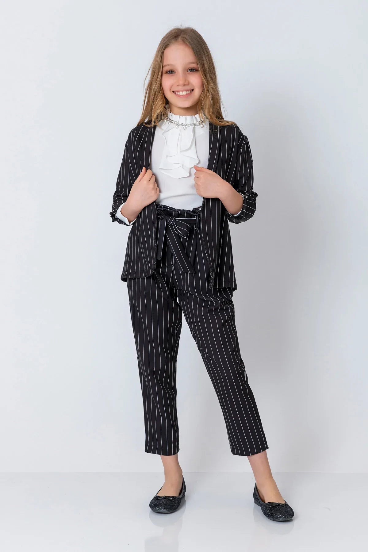 InCity Kids Girls Open Front Striped 3/4 Sleeve Fashion Blazer InCity Boys & Girls