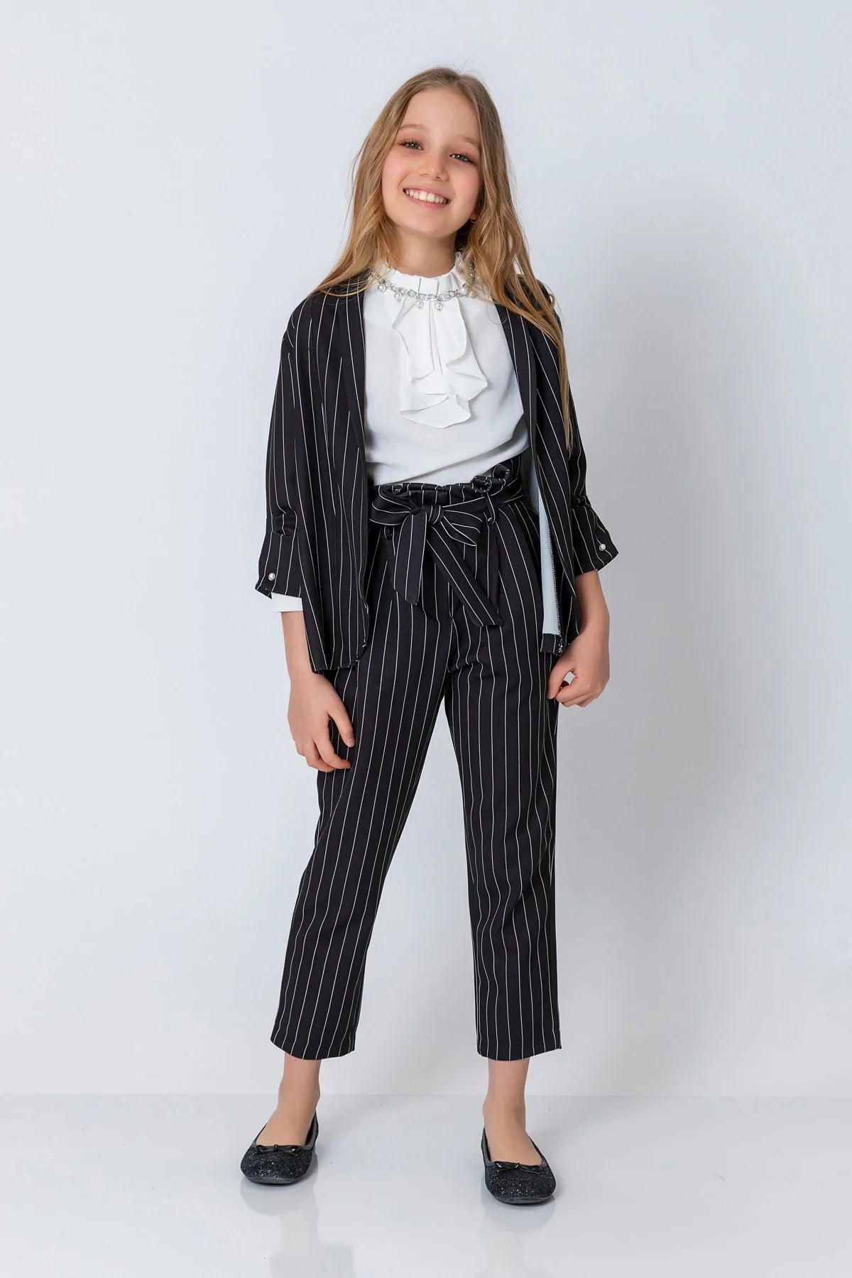 InCity Kids Girls Open Front Striped 3/4 Sleeve Fashion Blazer InCity Boys & Girls