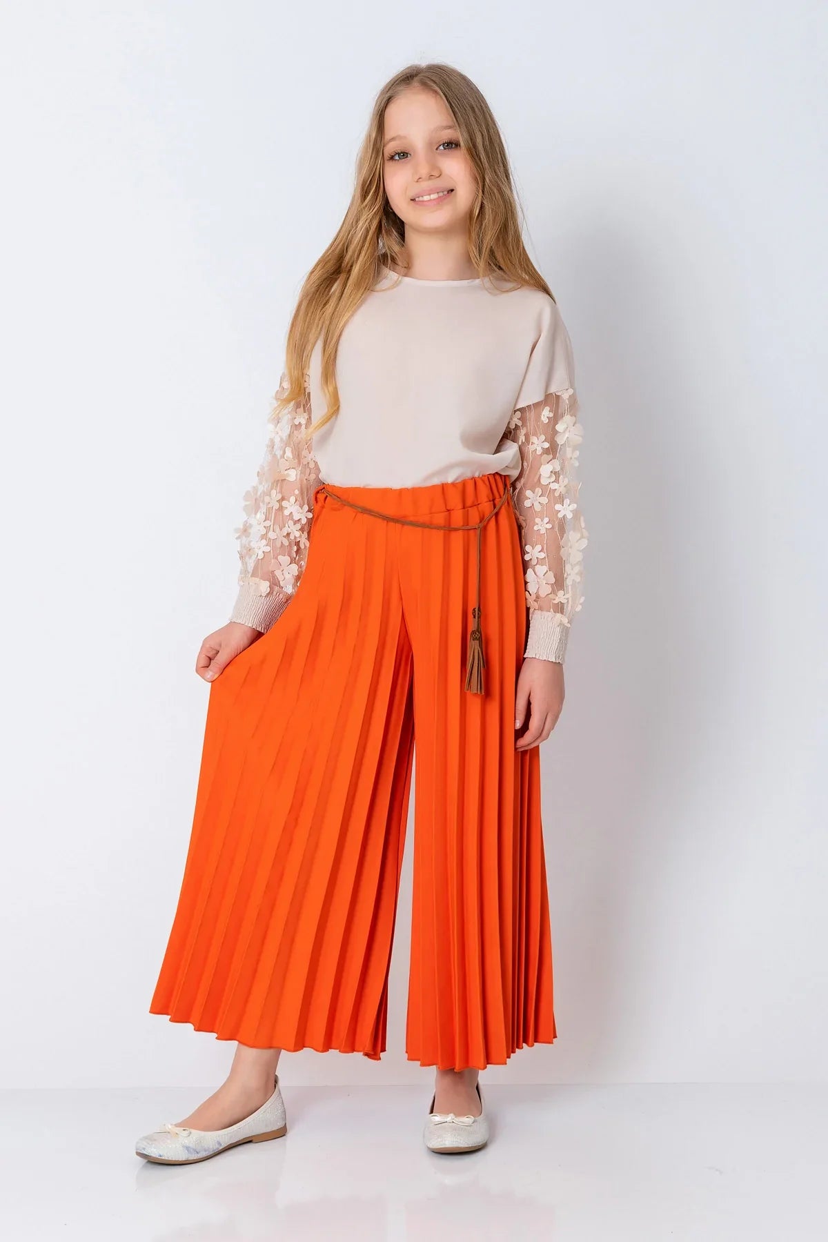 InCity Kids Girls Solid Transparent Floral Sleeve Dress Blouse InCity Boys & Girls