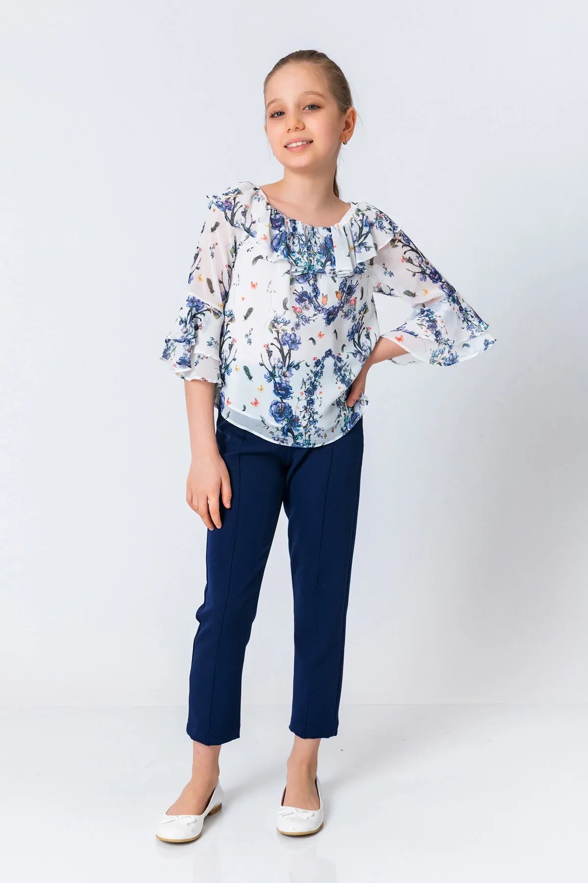 InCity Kids Girls Floral Print Ruffle Dress Blouse InCity Boys & Girls