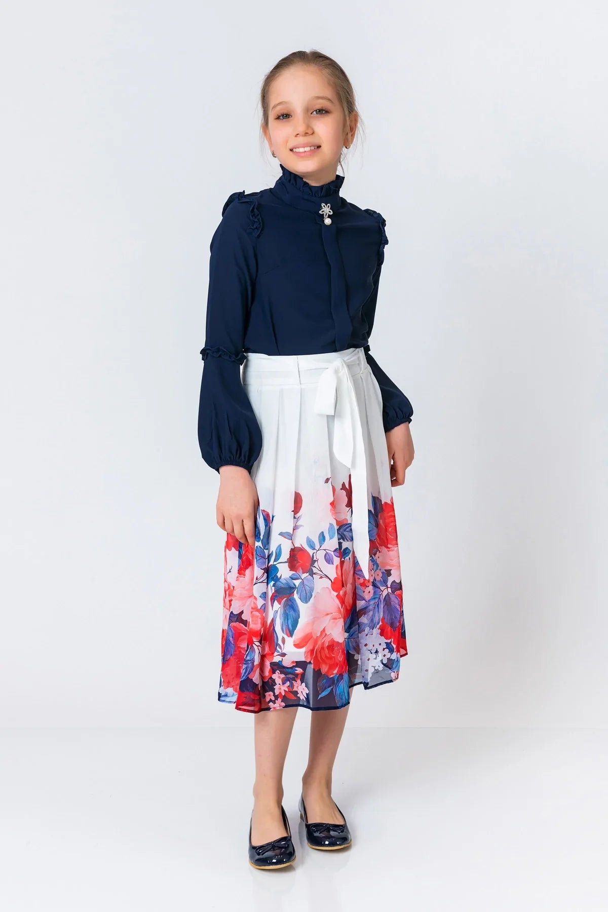 InCity Kids Girls Solid Ruffle Bell Sleeve Zipper Dress Blouse InCity Boys & Girls