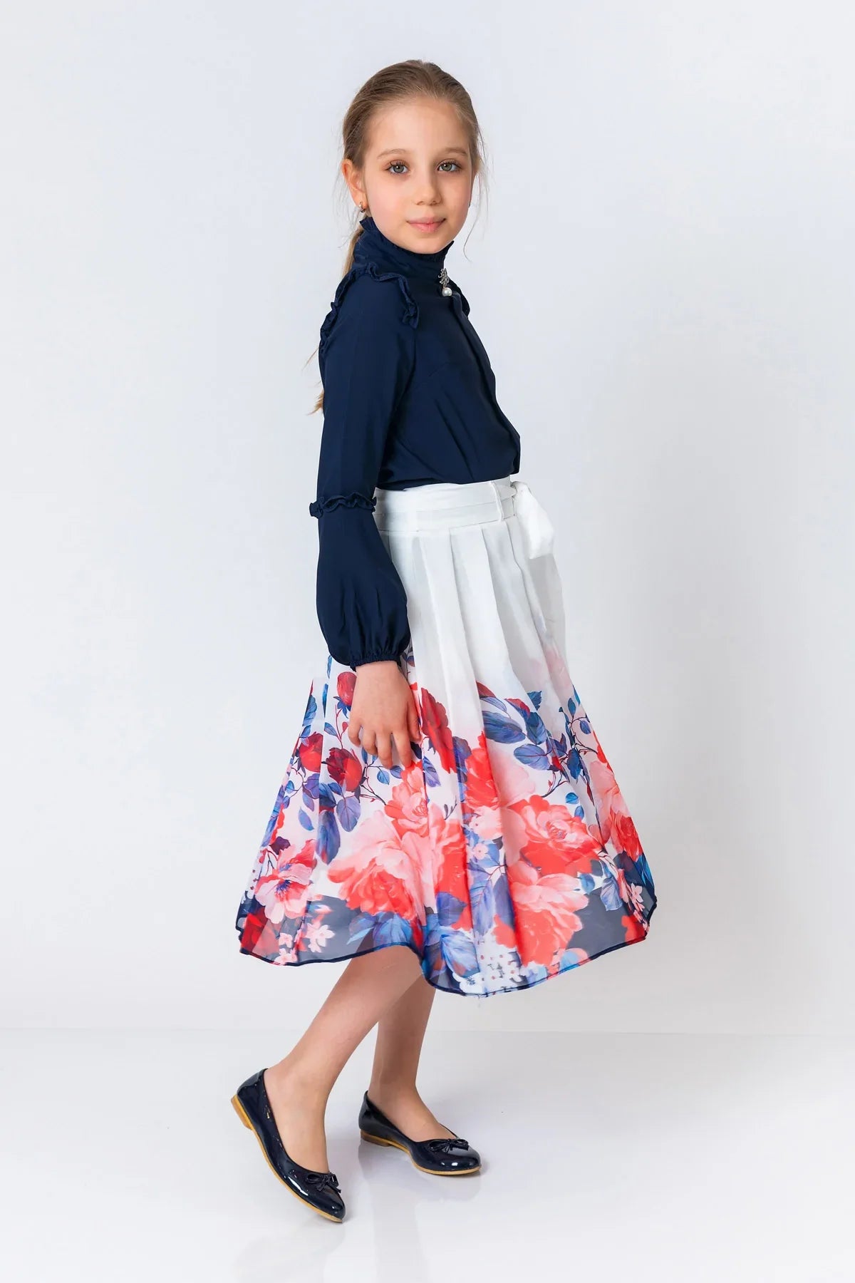 InCity Kids Girls Solid Ruffle Bell Sleeve Zipper Dress Blouse InCity Boys & Girls