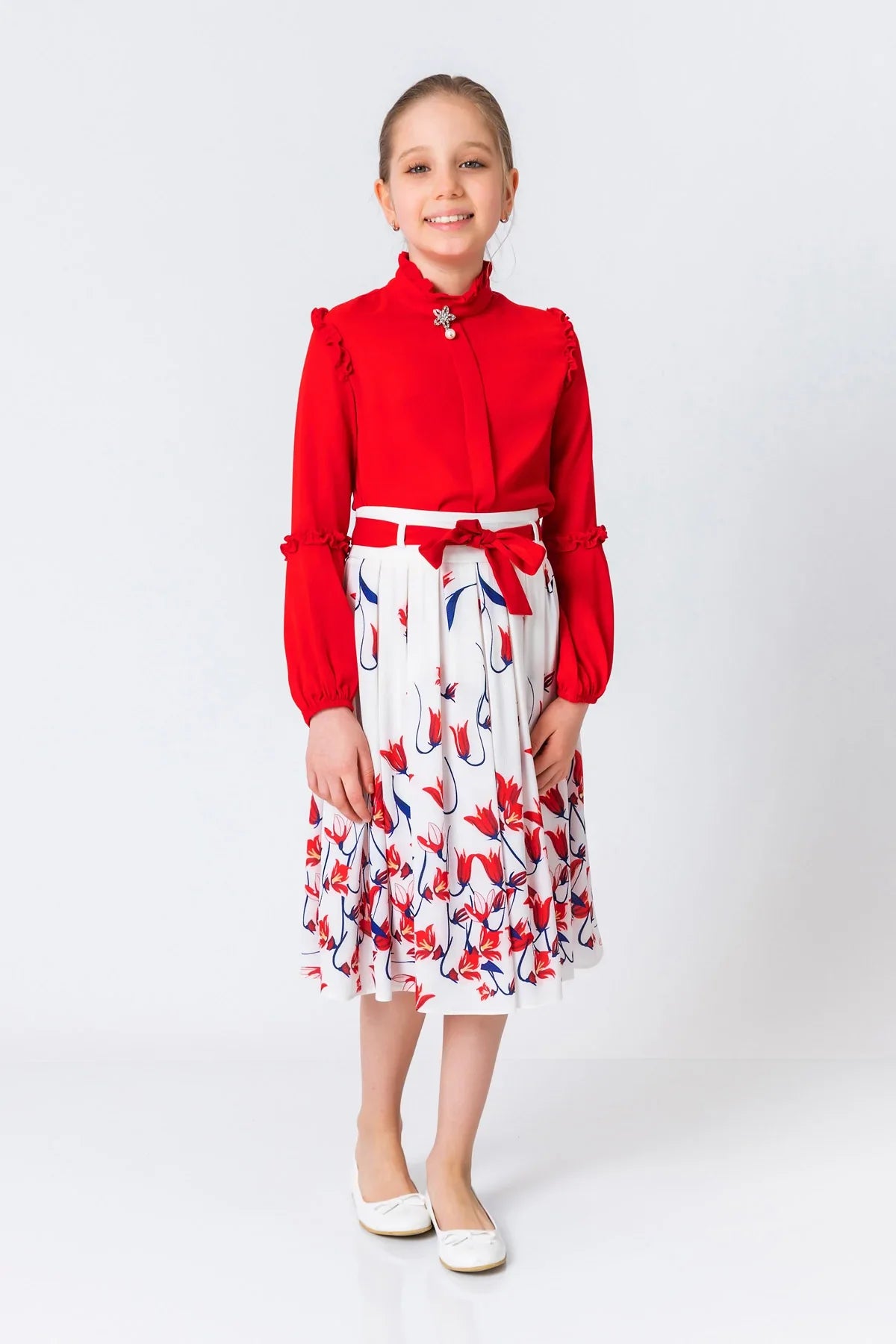 InCity Kids Girls Solid Ruffle Bell Sleeve Zipper Dress Blouse InCity Boys & Girls