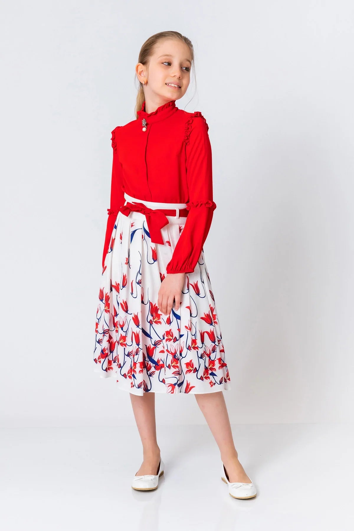 InCity Kids Girls Solid Ruffle Bell Sleeve Zipper Dress Blouse InCity Boys & Girls