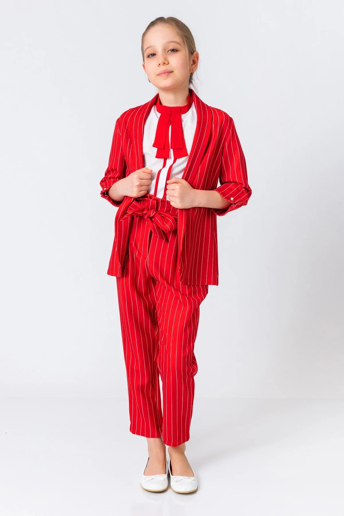 InCity Kids Girls Open Front Striped 3/4 Sleeve Fashion Blazer InCity Boys & Girls