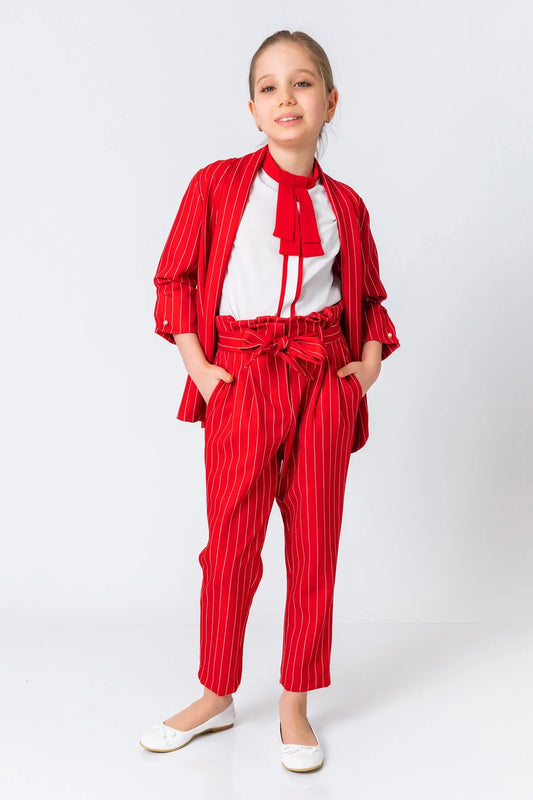 InCity Kids Girls Ribbon Belted Striped Straight Leg Dress Pants InCity Boys & Girls