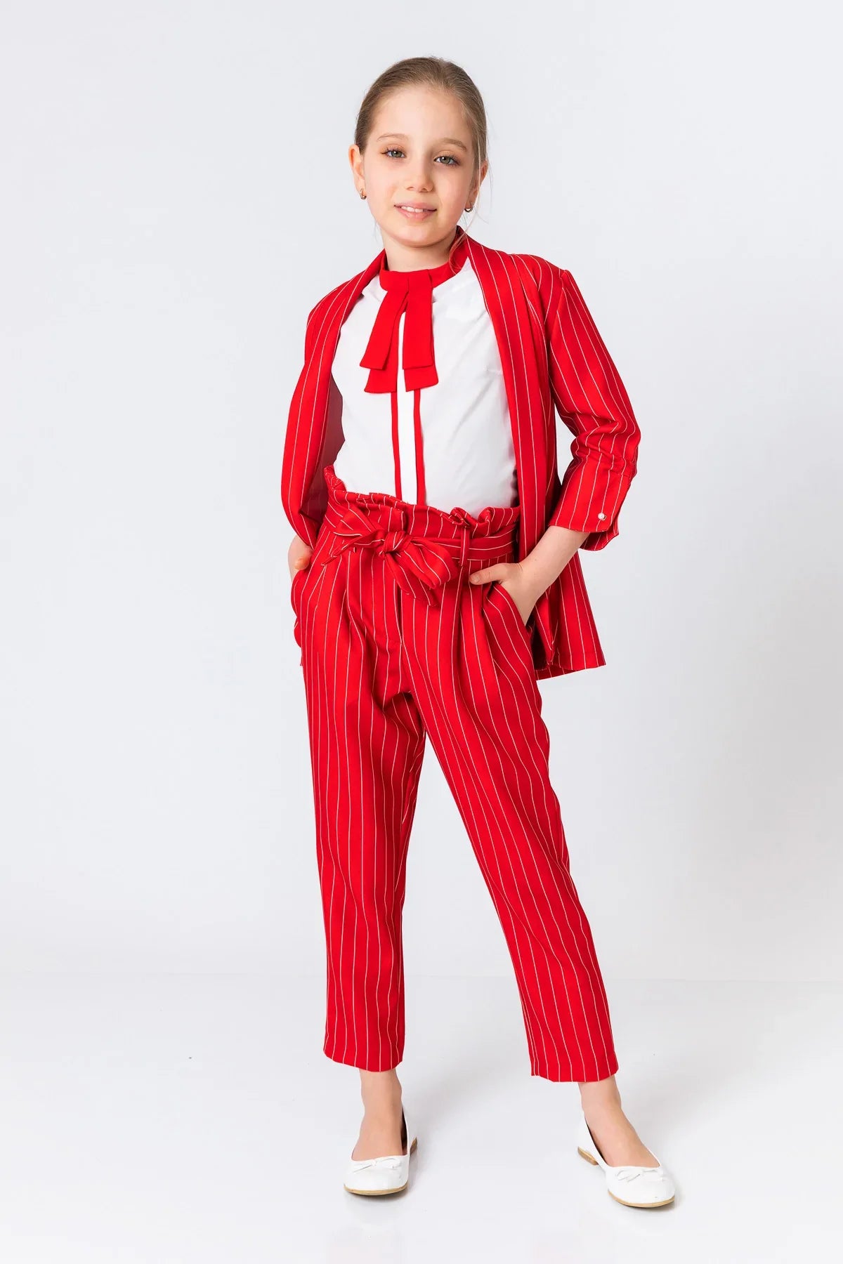 InCity Kids Girls Ribbon Belted Striped Straight Leg Dress Pants InCity Boys & Girls