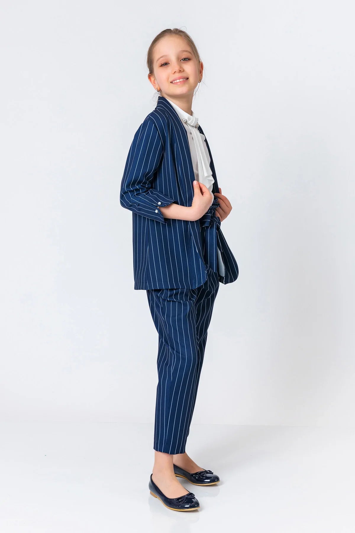 InCity Kids Girls Open Front Striped 3/4 Sleeve Fashion Blazer InCity Boys & Girls