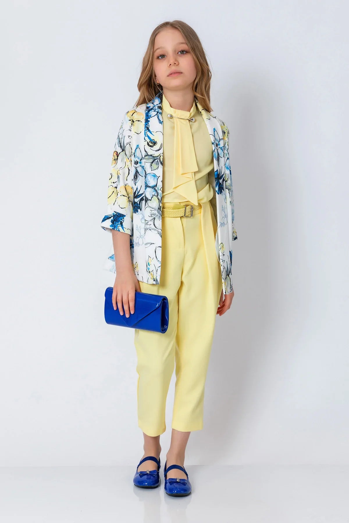 InCity Kids Girls Open Front Floral Print 3/4 Sleeve Jacket Blazer InCity Boys & Girls