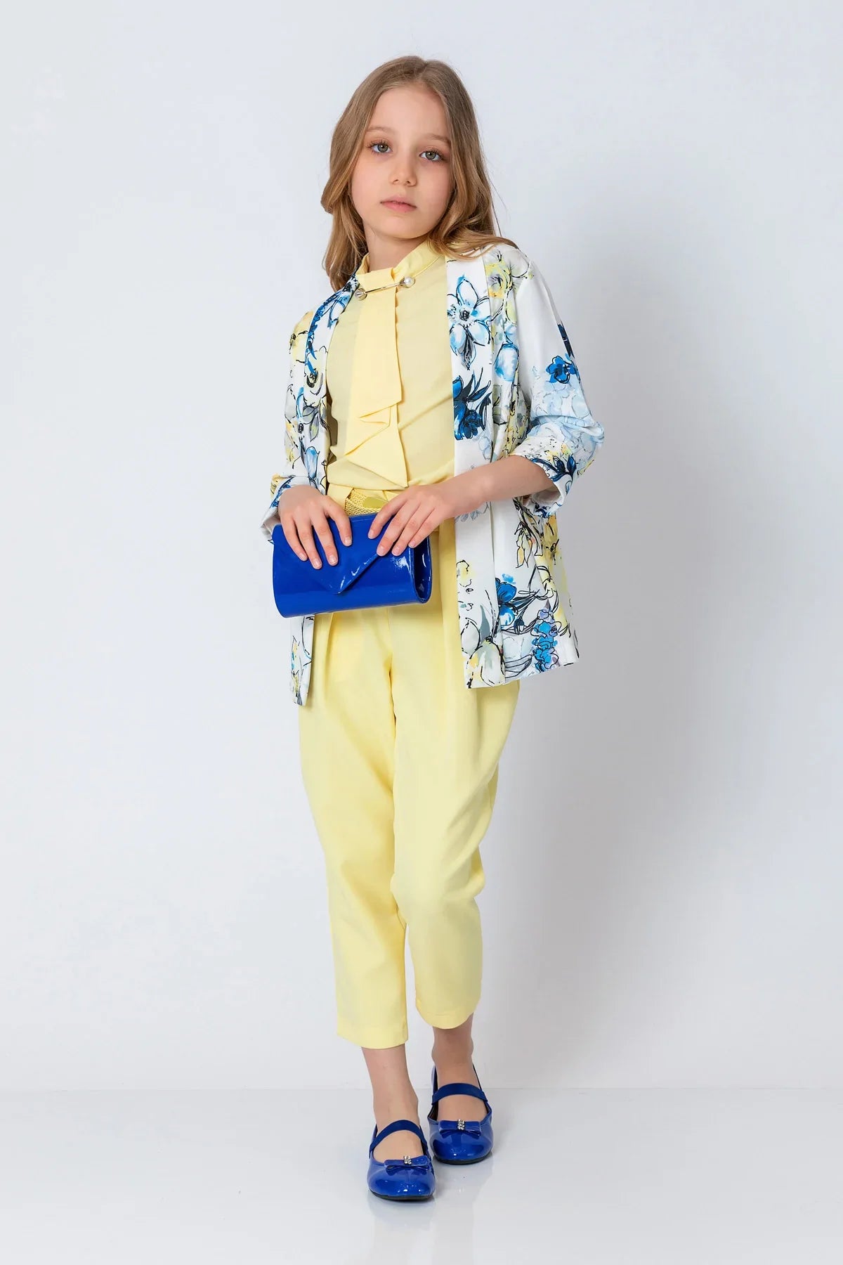 InCity Kids Girls Open Front Floral Print 3/4 Sleeve Jacket Blazer InCity Boys & Girls