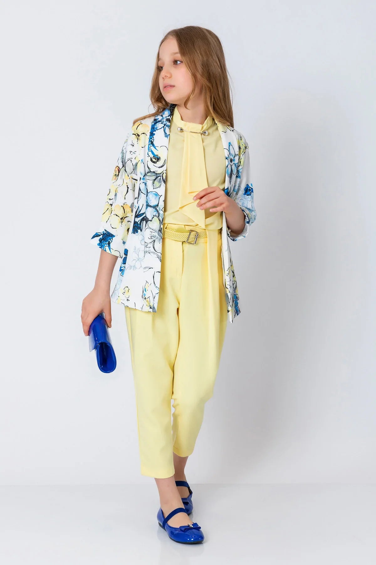 InCity Kids Girls Open Front Floral Print 3/4 Sleeve Jacket Blazer InCity Boys & Girls