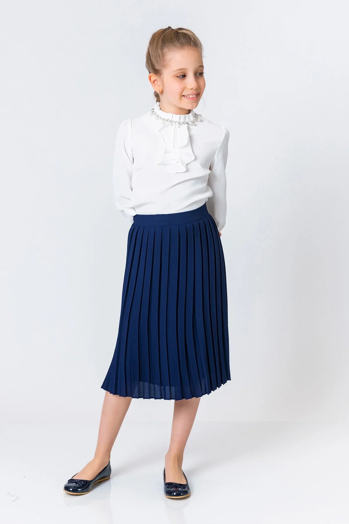 InCity Kids Girls Solid Pleated Zipper Midi Skirt InCity Boys & Girls