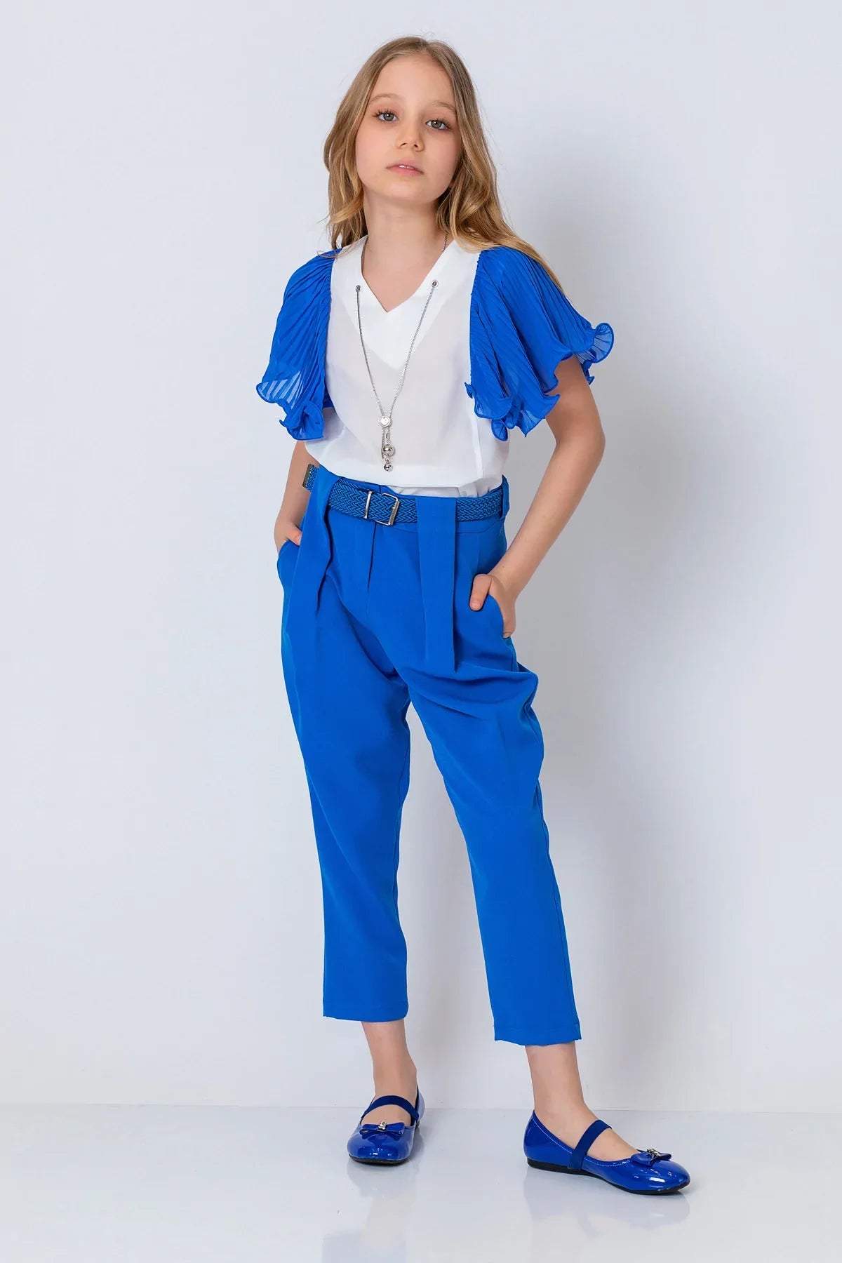 InCity Kids Girls Tie Neck Colorful Ruffle Sleeve Dress Blouse InCity Boys & Girls