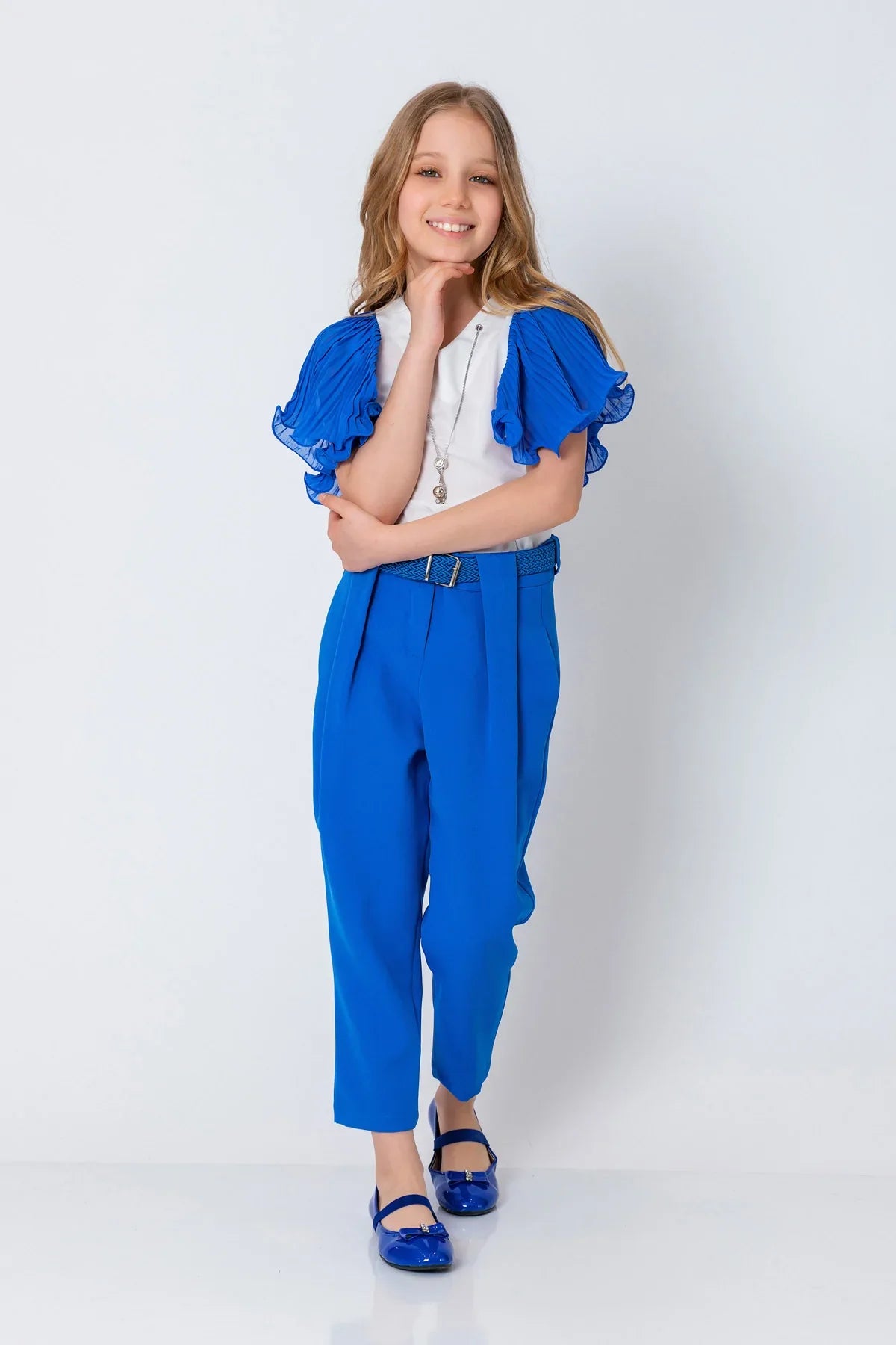 InCity Kids Girls Tie Neck Colorful Ruffle Sleeve Dress Blouse InCity Boys & Girls