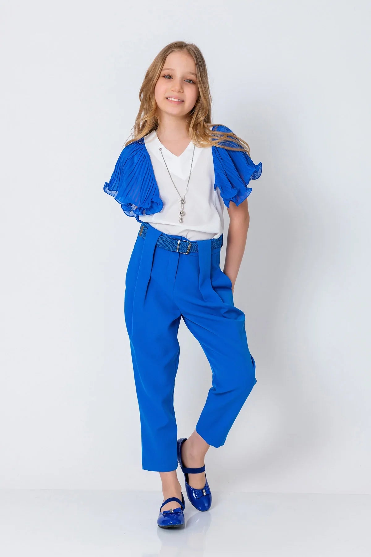 InCity Kids Girls Tie Neck Colorful Ruffle Sleeve Dress Blouse InCity Boys & Girls