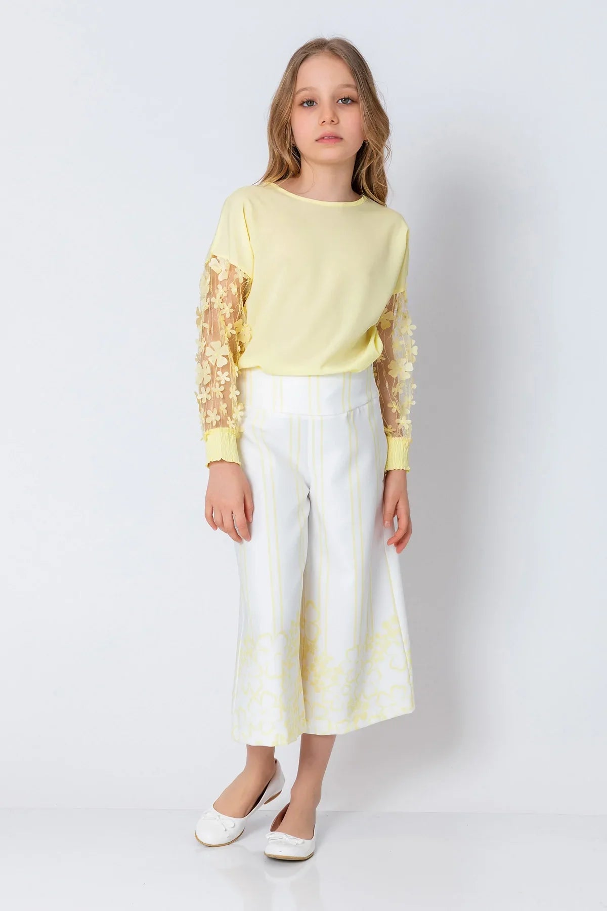 InCity Kids Girls Solid Transparent Floral Sleeve Dress Blouse InCity Boys & Girls