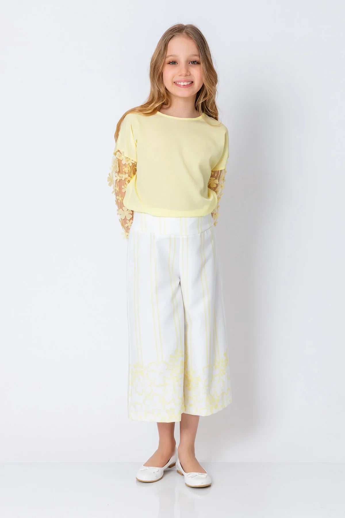 InCity Kids Girls Solid Transparent Floral Sleeve Dress Blouse InCity Boys & Girls