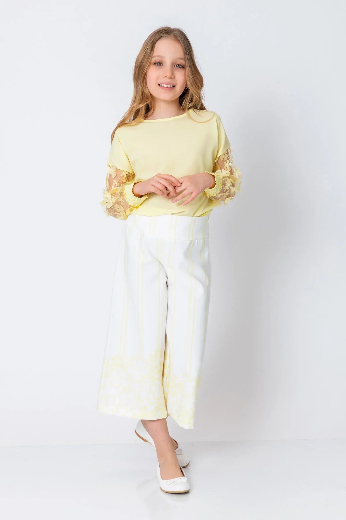 InCity Kids Girls Solid Transparent Floral Sleeve Dress Blouse InCity Boys & Girls