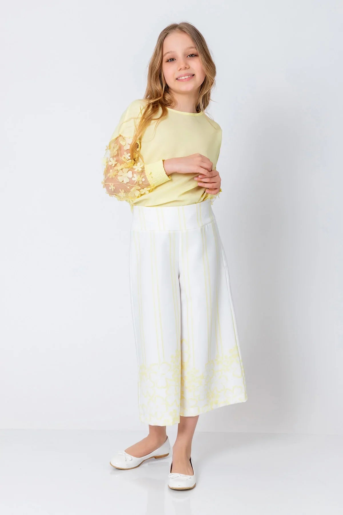 InCity Kids Girls Solid Transparent Floral Sleeve Dress Blouse InCity Boys & Girls