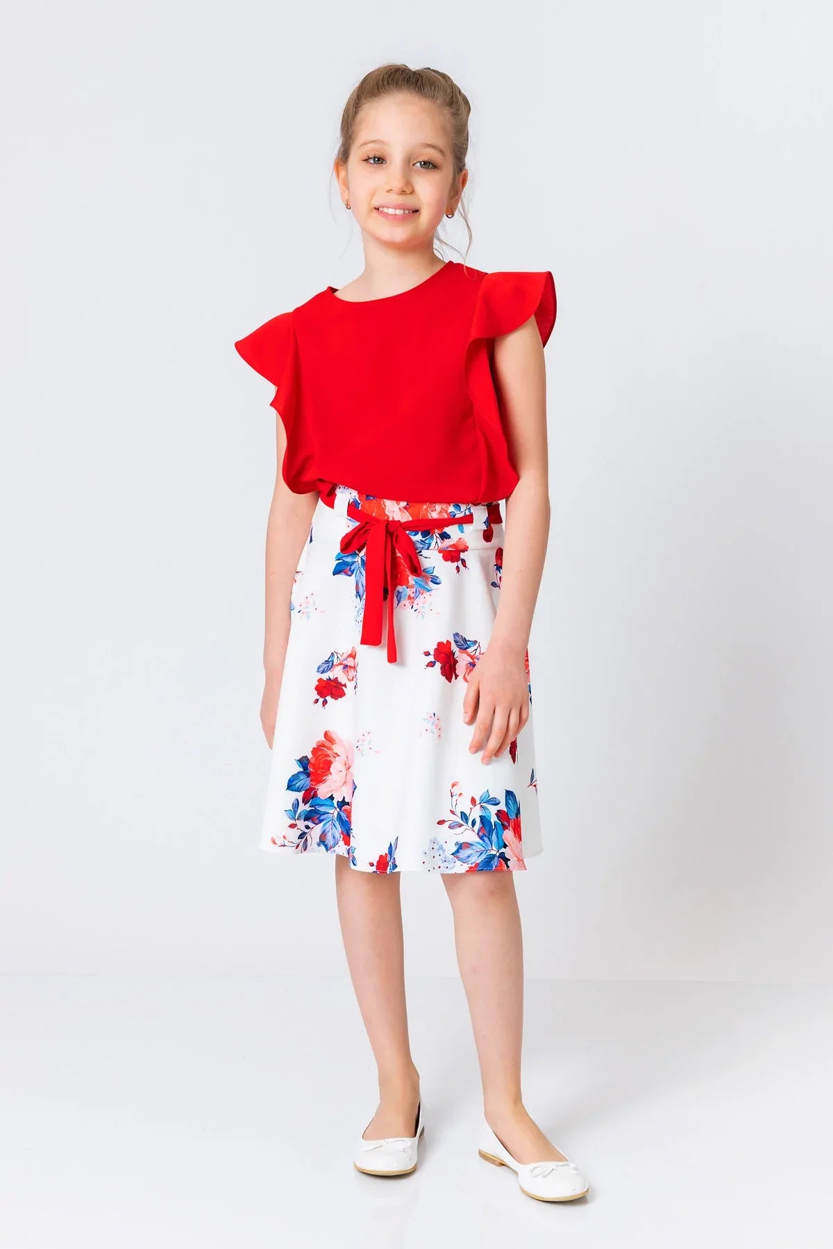 InCity Kids Girls Belted Floral Print Midi Skirt InCity Boys & Girls