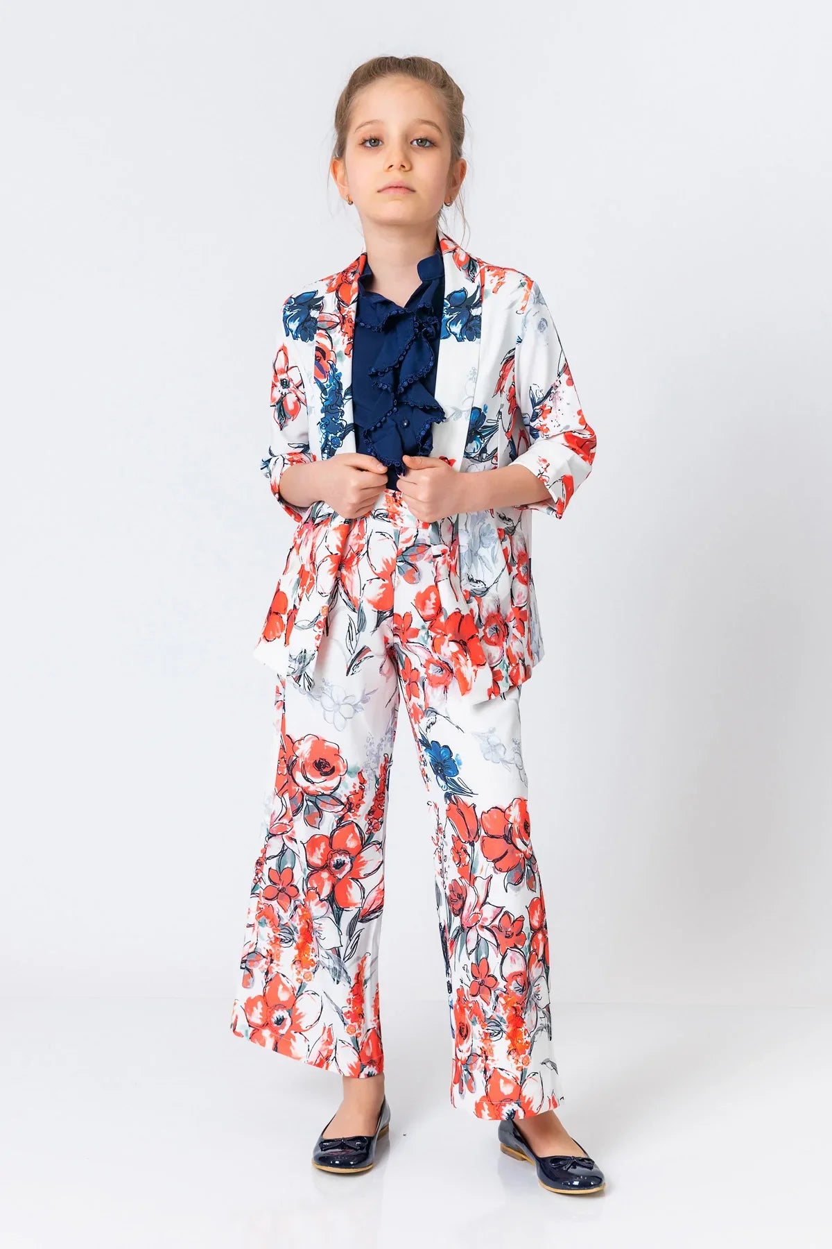 InCity Kids Girls Open Front Floral Print 3/4 Sleeve Jacket Blazer InCity Boys & Girls