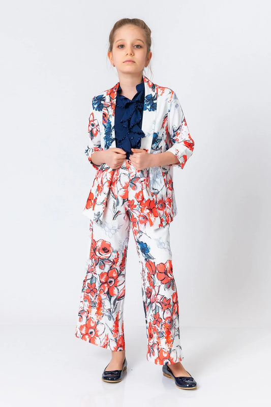 InCity Kids Girls Open Front Floral Print 3/4 Sleeve Jacket Blazer InCity Boys & Girls