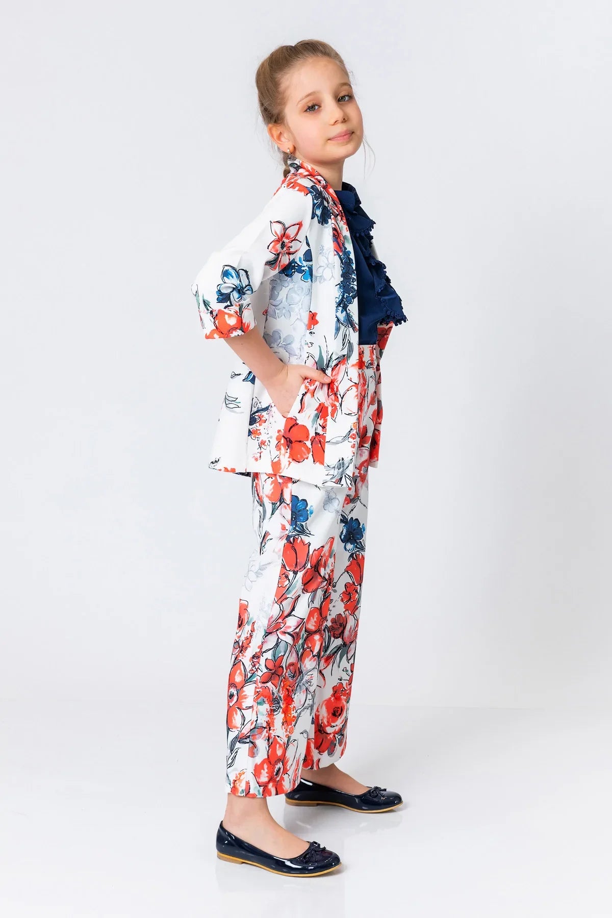 InCity Kids Girls Open Front Floral Print 3/4 Sleeve Jacket Blazer InCity Boys & Girls