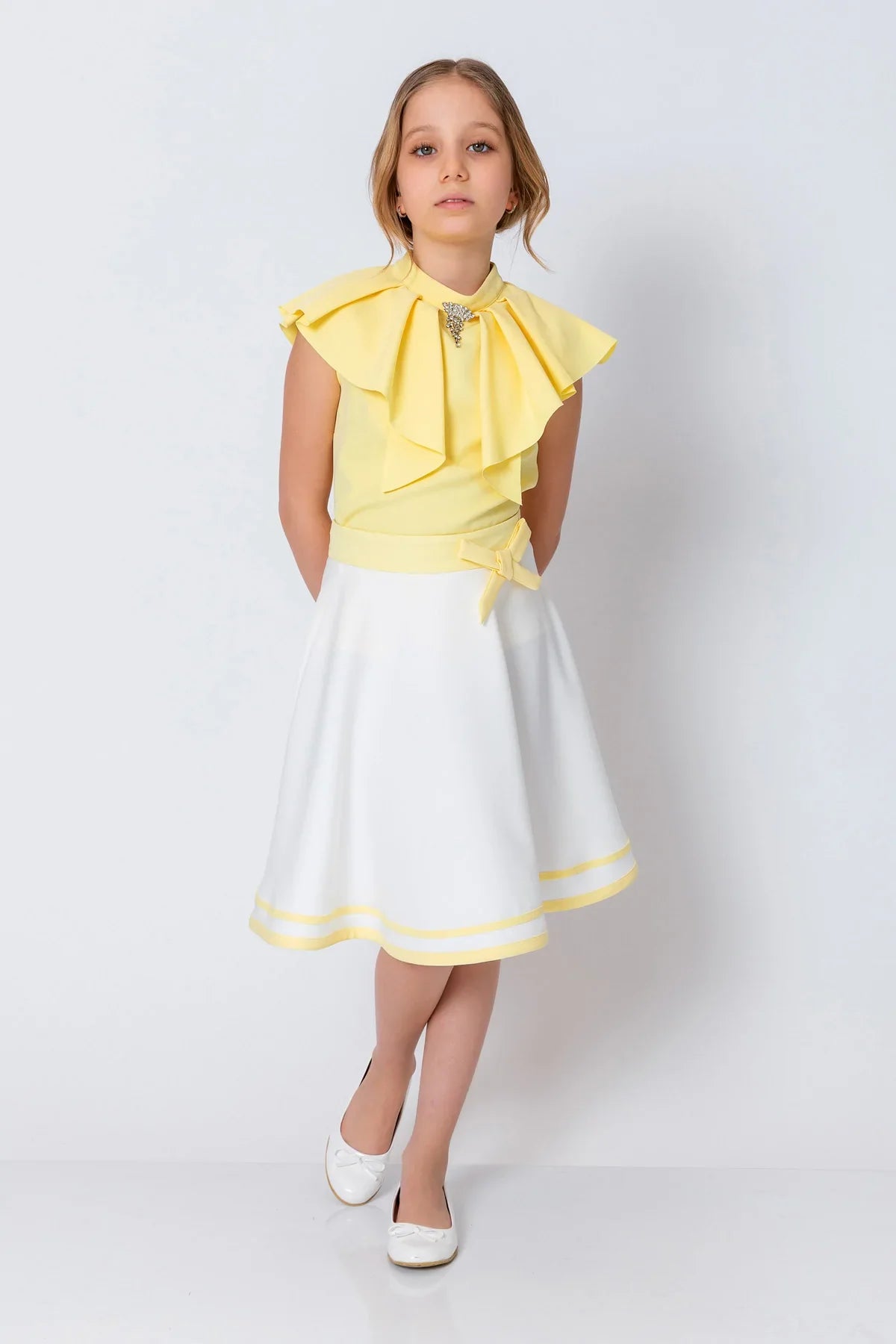 InCity Kids Girls Solid Sleeveless Cascade Dress Blouse InCity Boys & Girls