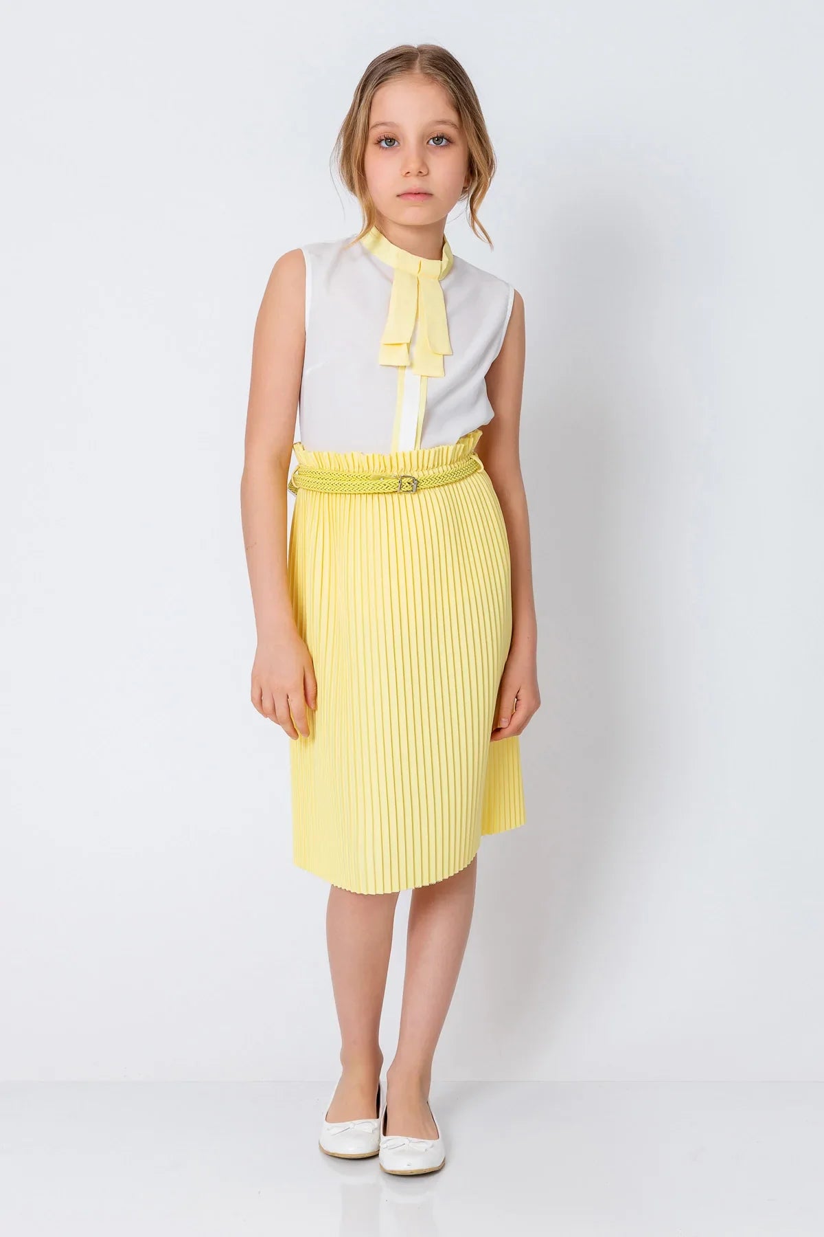 InCity Kids Girls Solid Belted Elastic Waist Pleated Midi Skirt InCity Boys & Girls