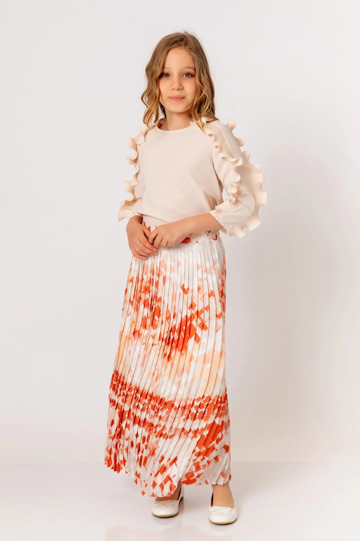 InCity Kids Girls Solid Round Neck Ruffle Sleeve Dress Blouse InCity Boys & Girls