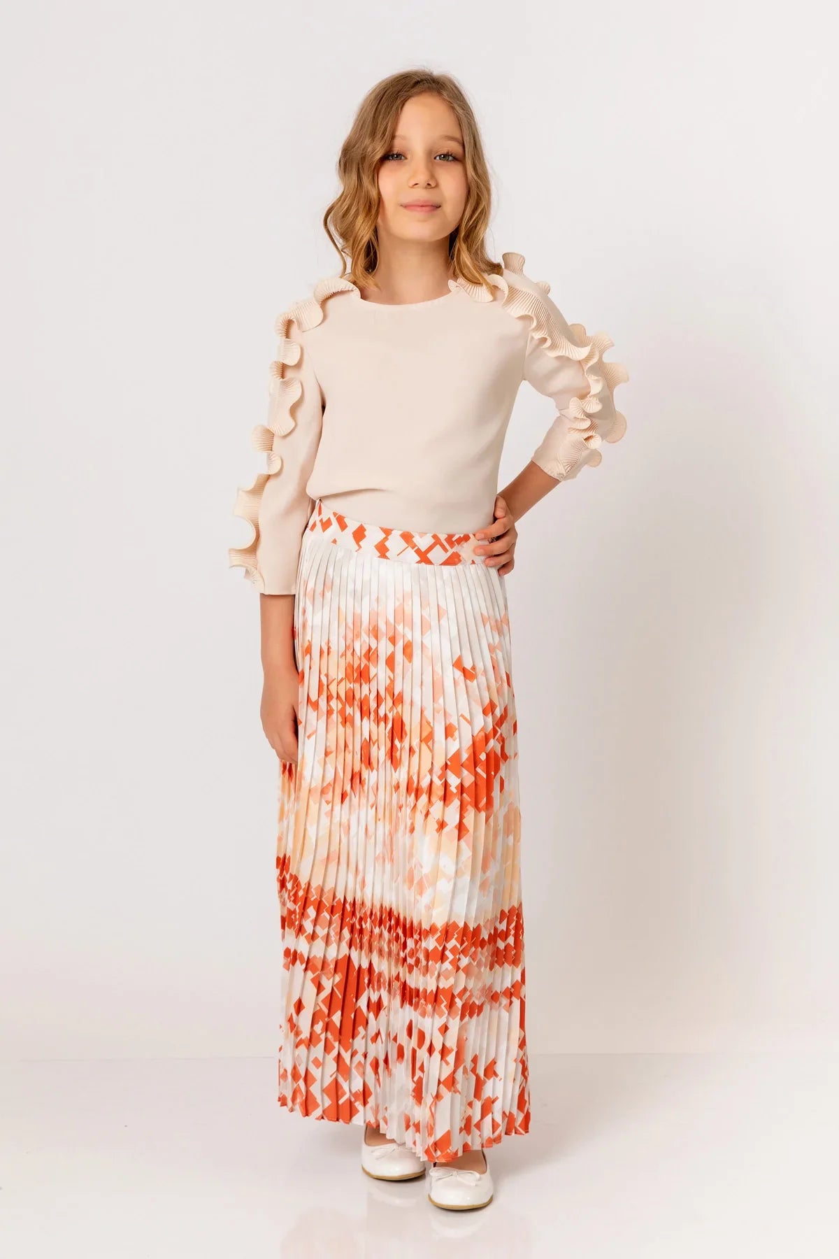 InCity Kids Girls Solid Round Neck Ruffle Sleeve Dress Blouse InCity Boys & Girls