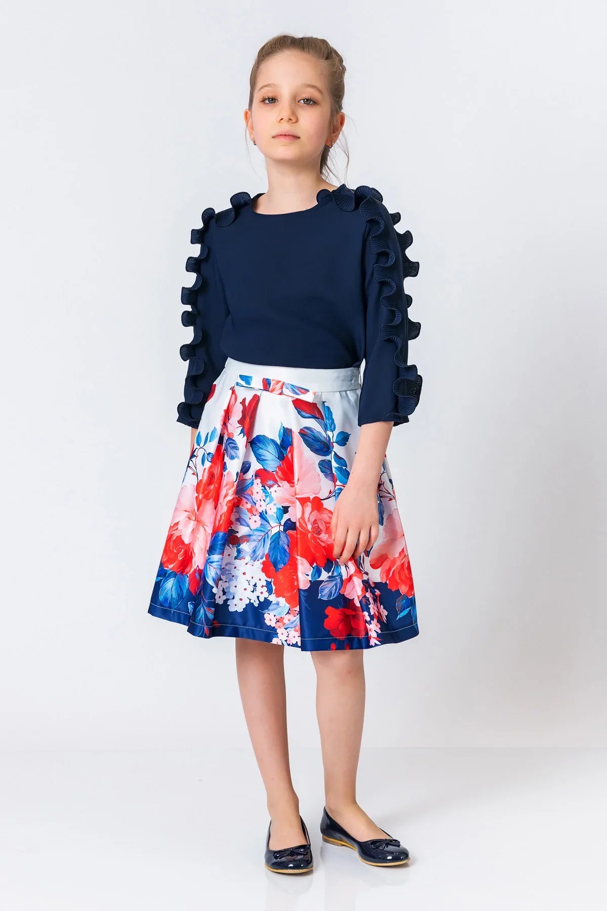 InCity Kids Girls Solid Round Neck Ruffle Sleeve Dress Blouse InCity Boys & Girls