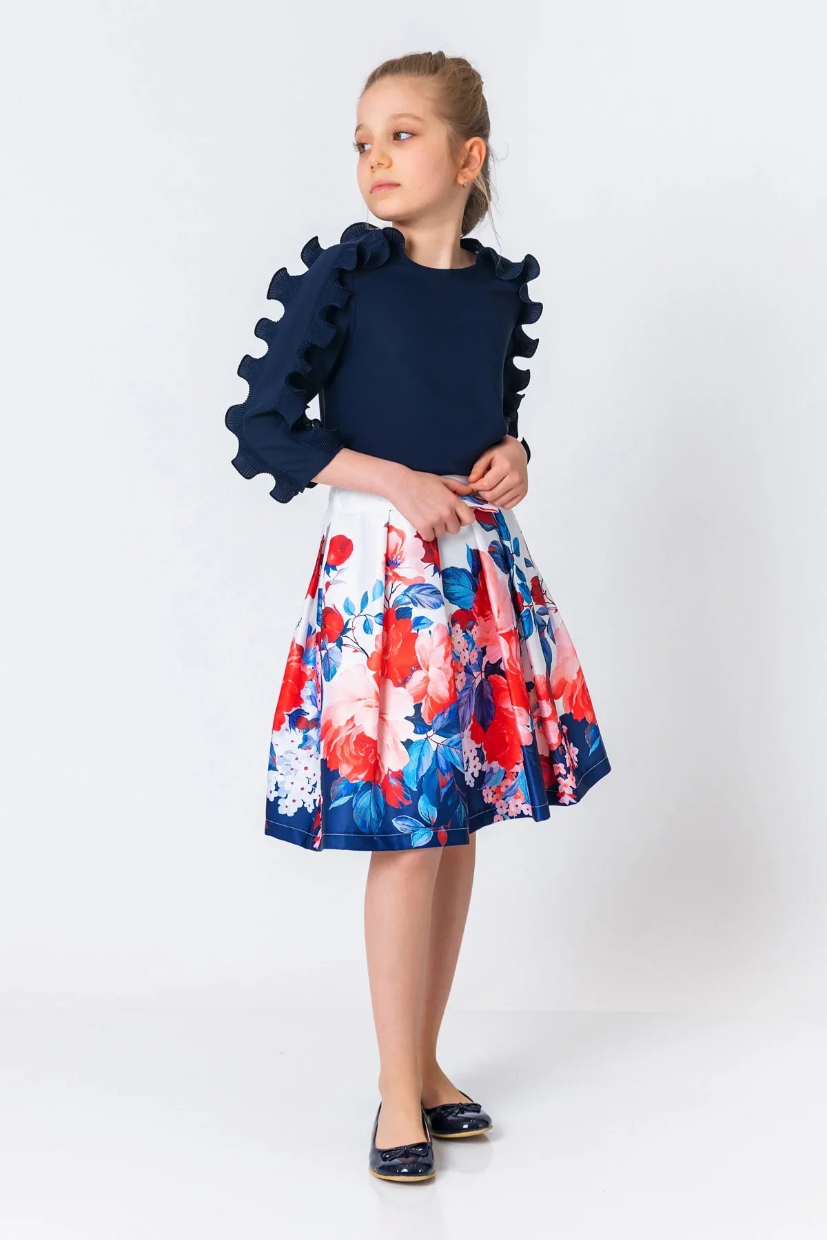 InCity Kids Girls Solid Round Neck Ruffle Sleeve Dress Blouse InCity Boys & Girls