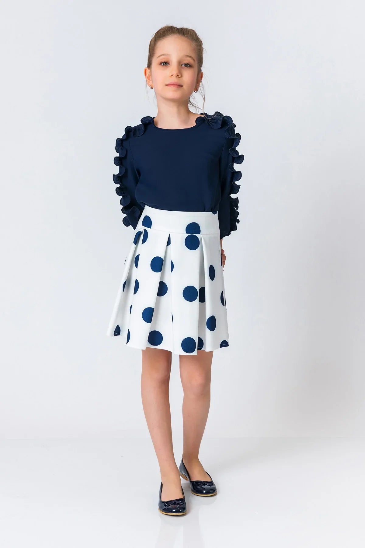 InCity Kids Girls Solid Round Neck Ruffle Sleeve Dress Blouse InCity Boys & Girls