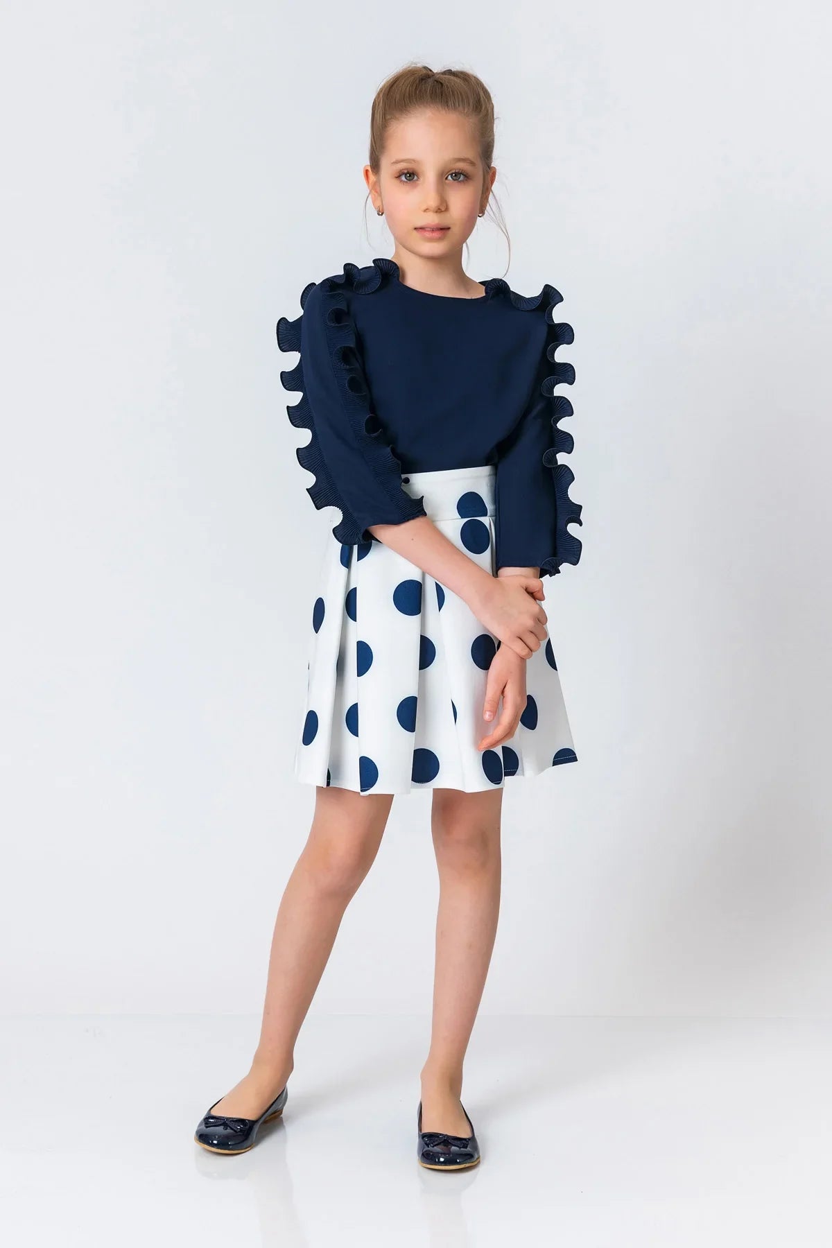 InCity Kids Girls Solid Round Neck Ruffle Sleeve Dress Blouse InCity Boys & Girls