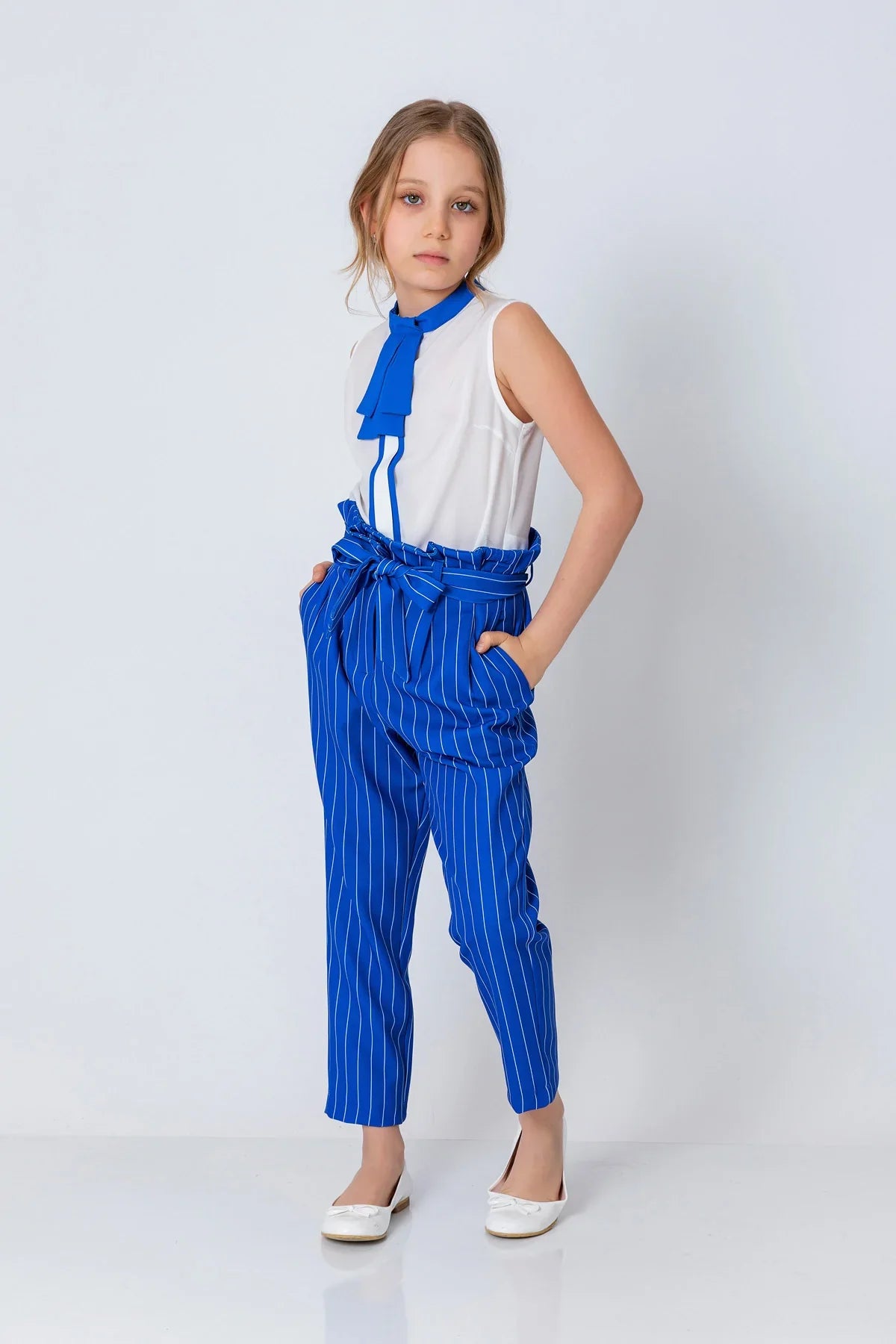 InCity Kids Girls Ribbon Belted Striped Straight Leg Dress Pants InCity Boys & Girls
