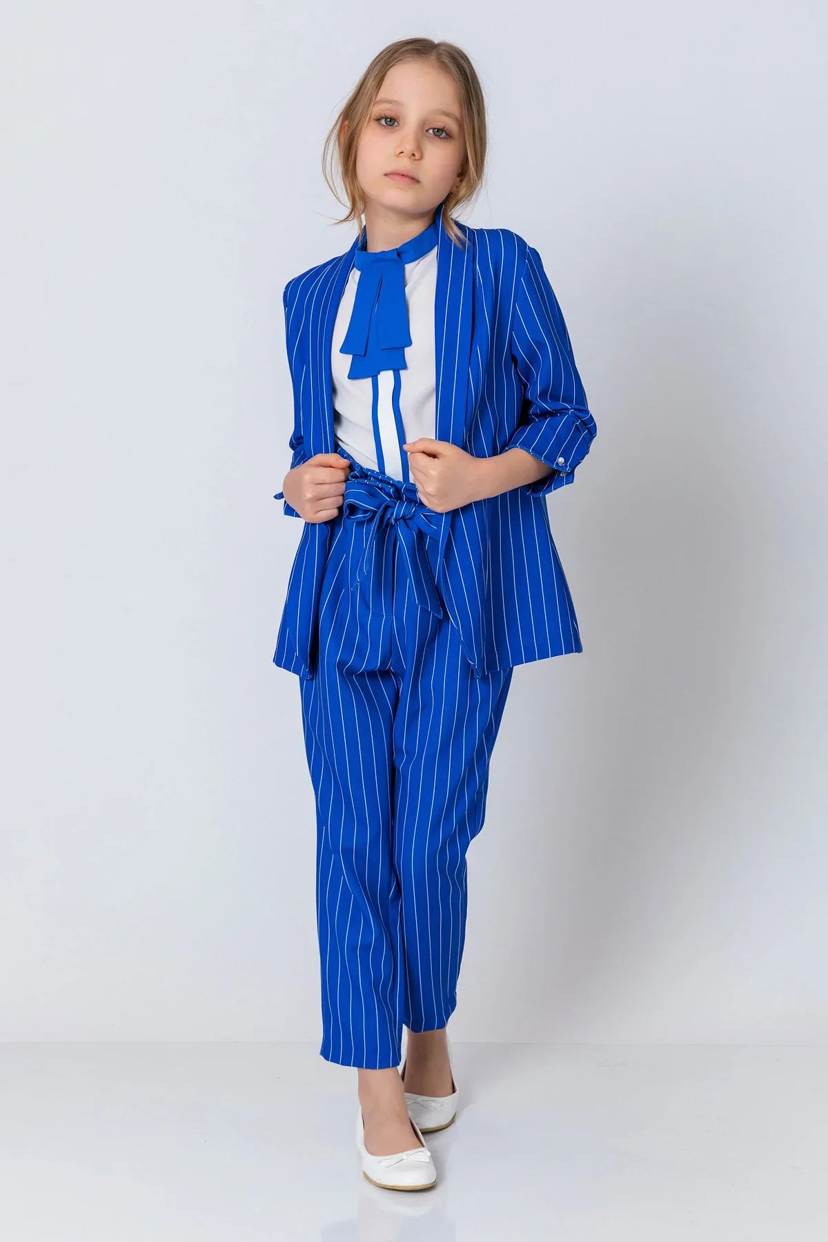 InCity Kids Girls Open Front Striped 3/4 Sleeve Fashion Blazer InCity Boys & Girls