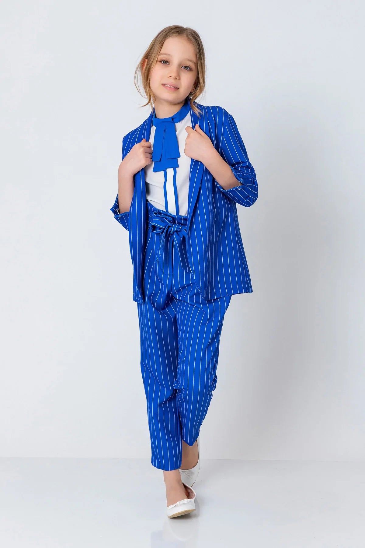 InCity Kids Girls Open Front Striped 3/4 Sleeve Fashion Blazer InCity Boys & Girls