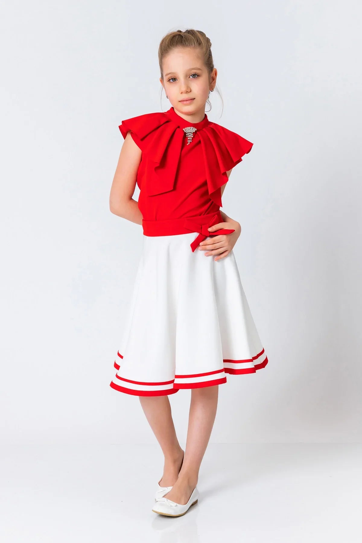 InCity Kids Girls Solid Sleeveless Cascade Dress Blouse InCity Boys & Girls