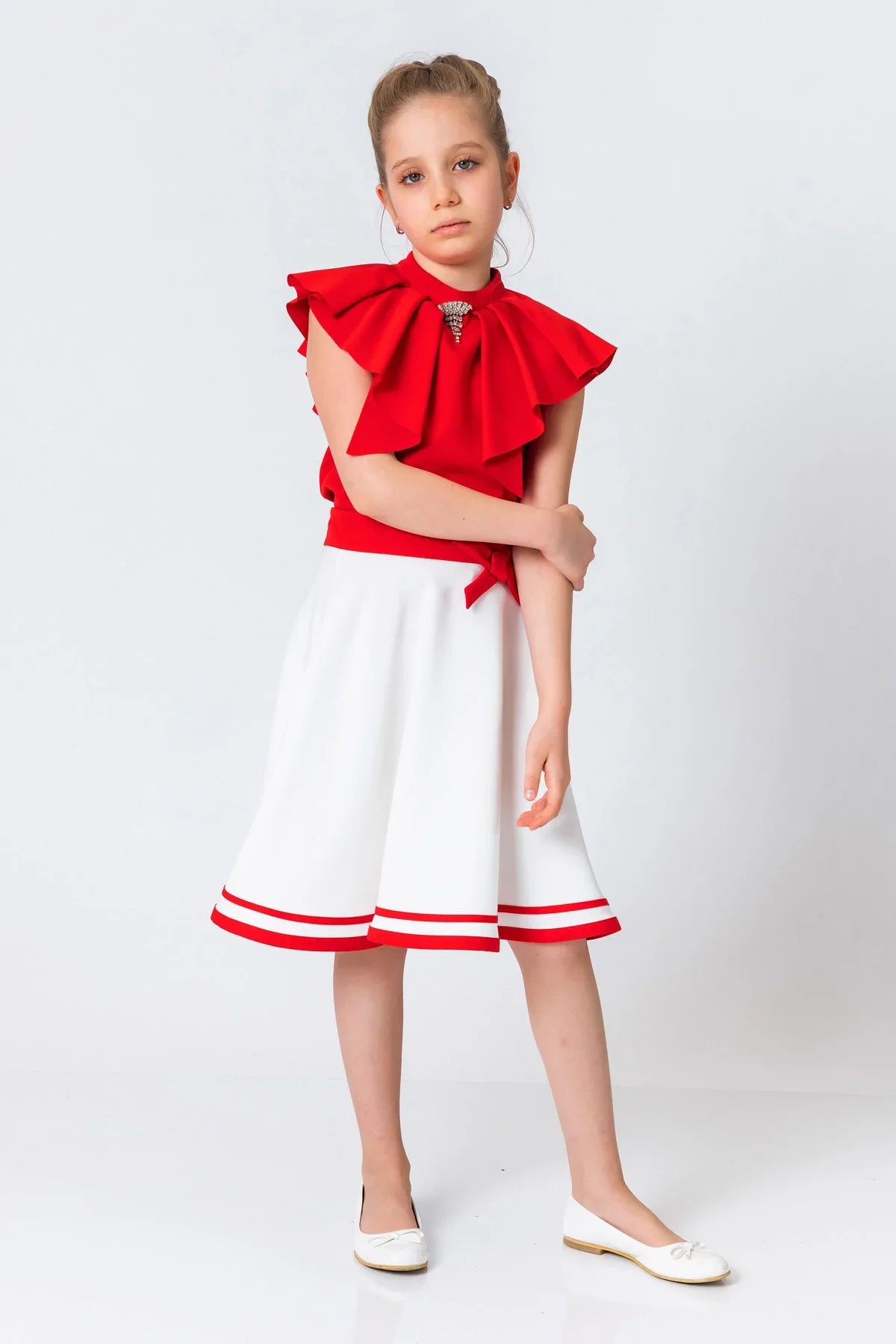 InCity Kids Girls Solid Sleeveless Cascade Dress Blouse InCity Boys & Girls