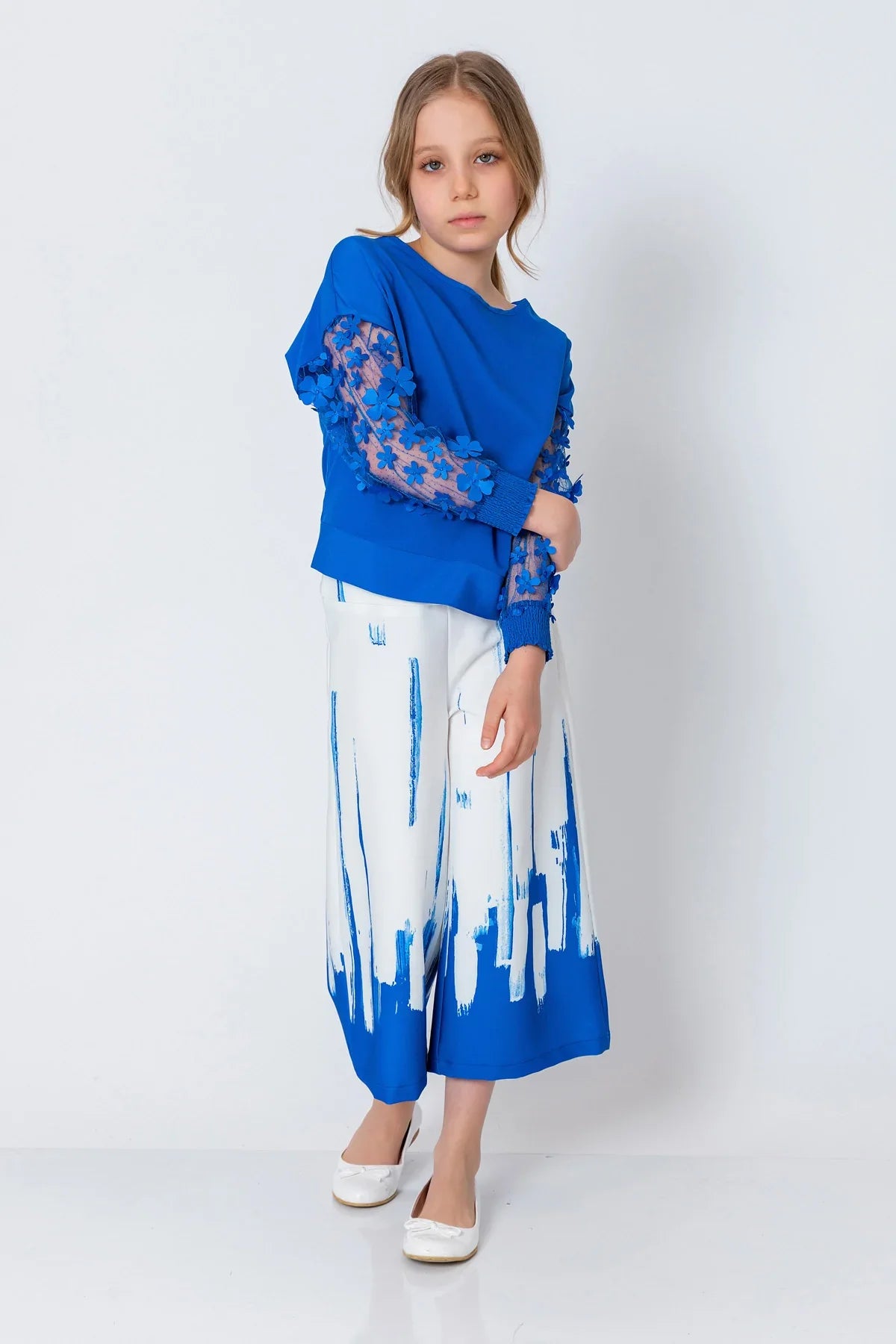 InCity Kids Girls Solid Transparent Floral Sleeve Dress Blouse InCity Boys & Girls