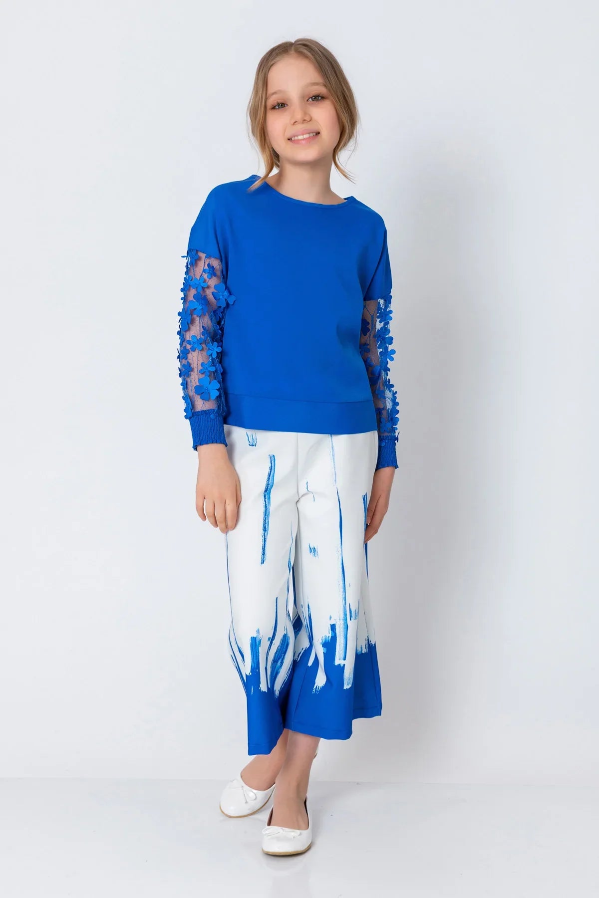 InCity Kids Girls Solid Transparent Floral Sleeve Dress Blouse InCity Boys & Girls