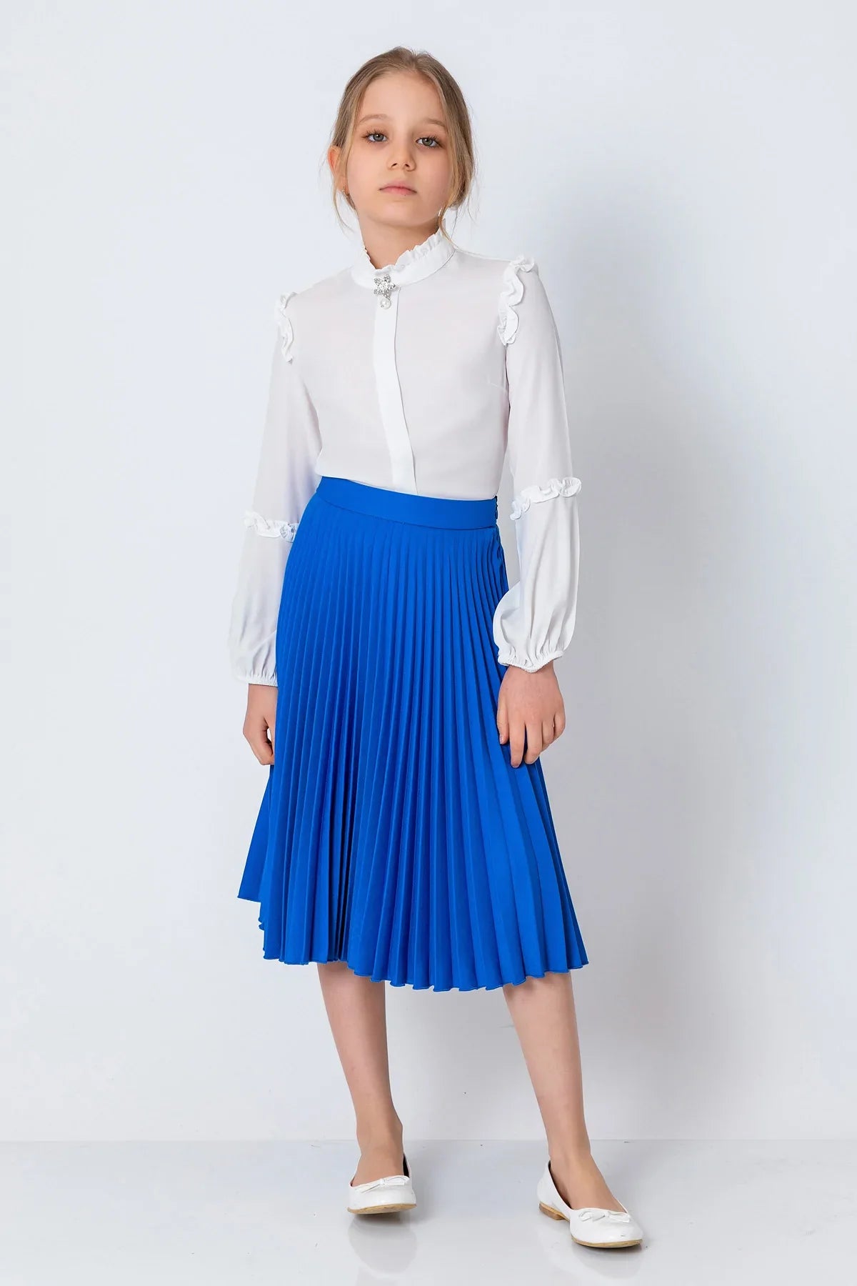 InCity Kids Girls Elastic Waist Solid Pleated Midi Skirt InCity Boys & Girls