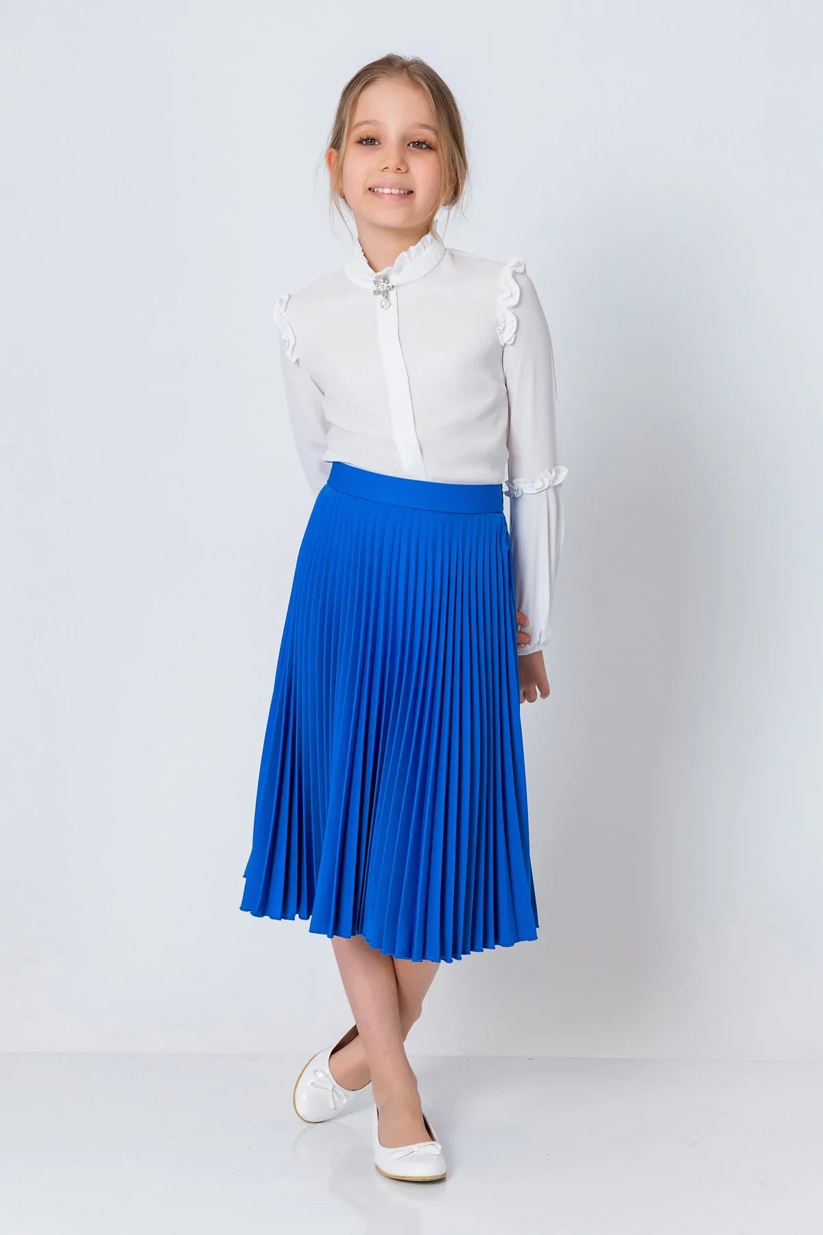 InCity Kids Girls Elastic Waist Solid Pleated Midi Skirt InCity Boys & Girls