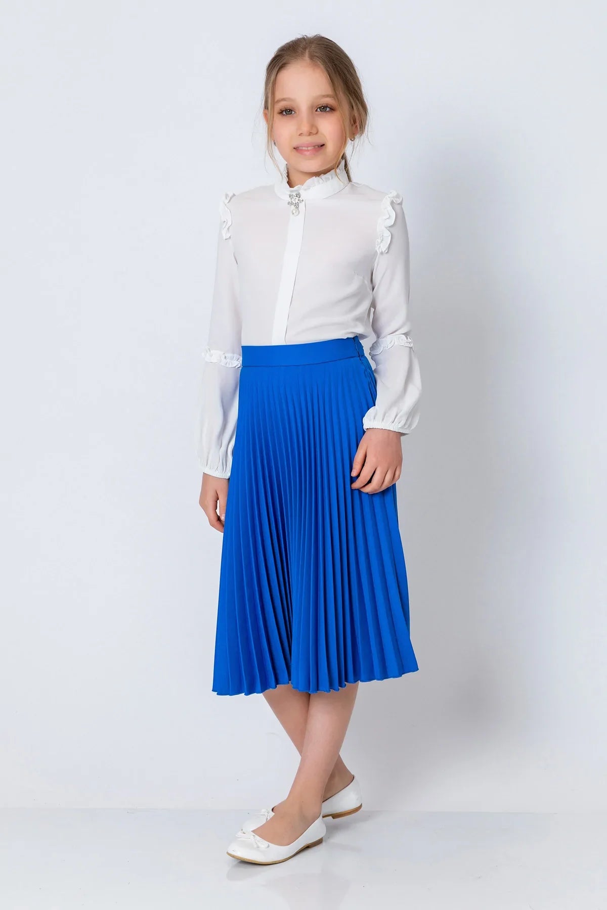 InCity Kids Girls Elastic Waist Solid Pleated Midi Skirt InCity Boys & Girls