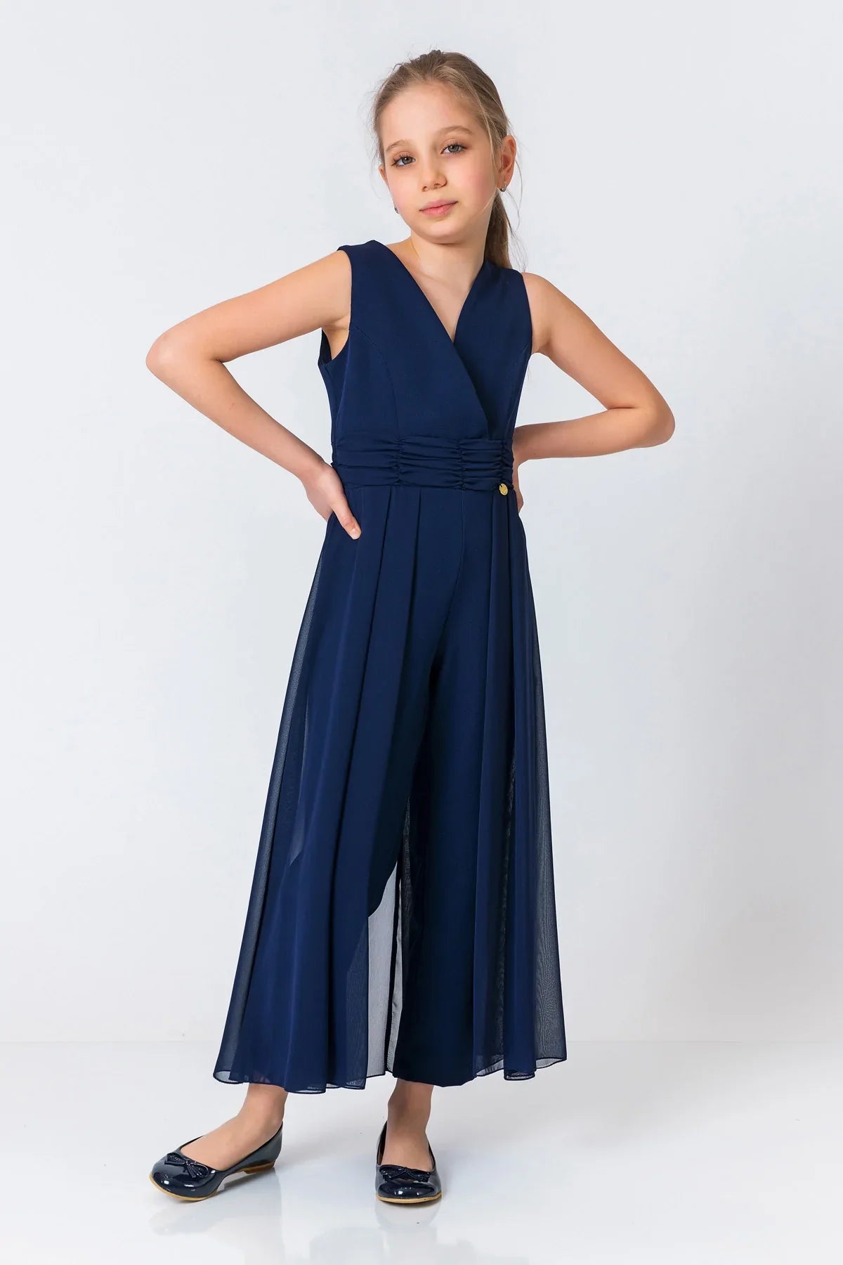 InCity Kids Girls Solid V Neck Sleeveless Gown Jumpsuit InCity Boys & Girls