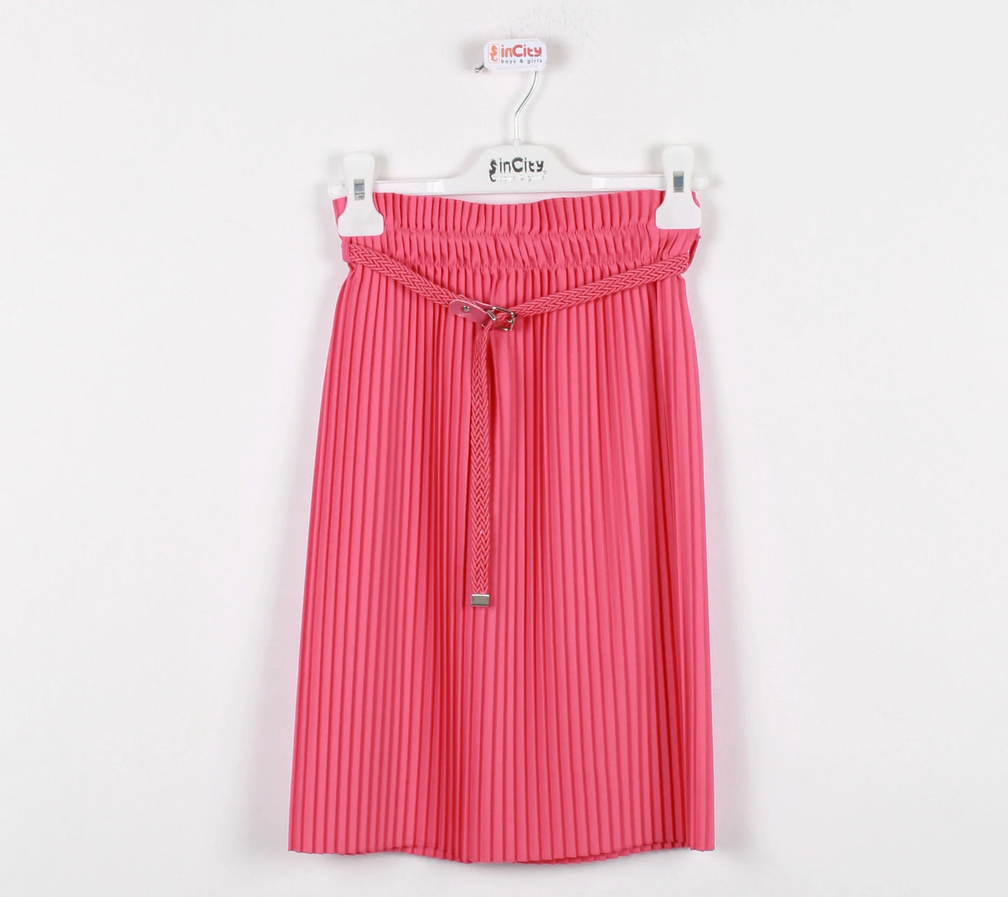 InCity Kids Girls Solid Belted Elastic Waist Pleated Midi Skirt InCity Boys & Girls