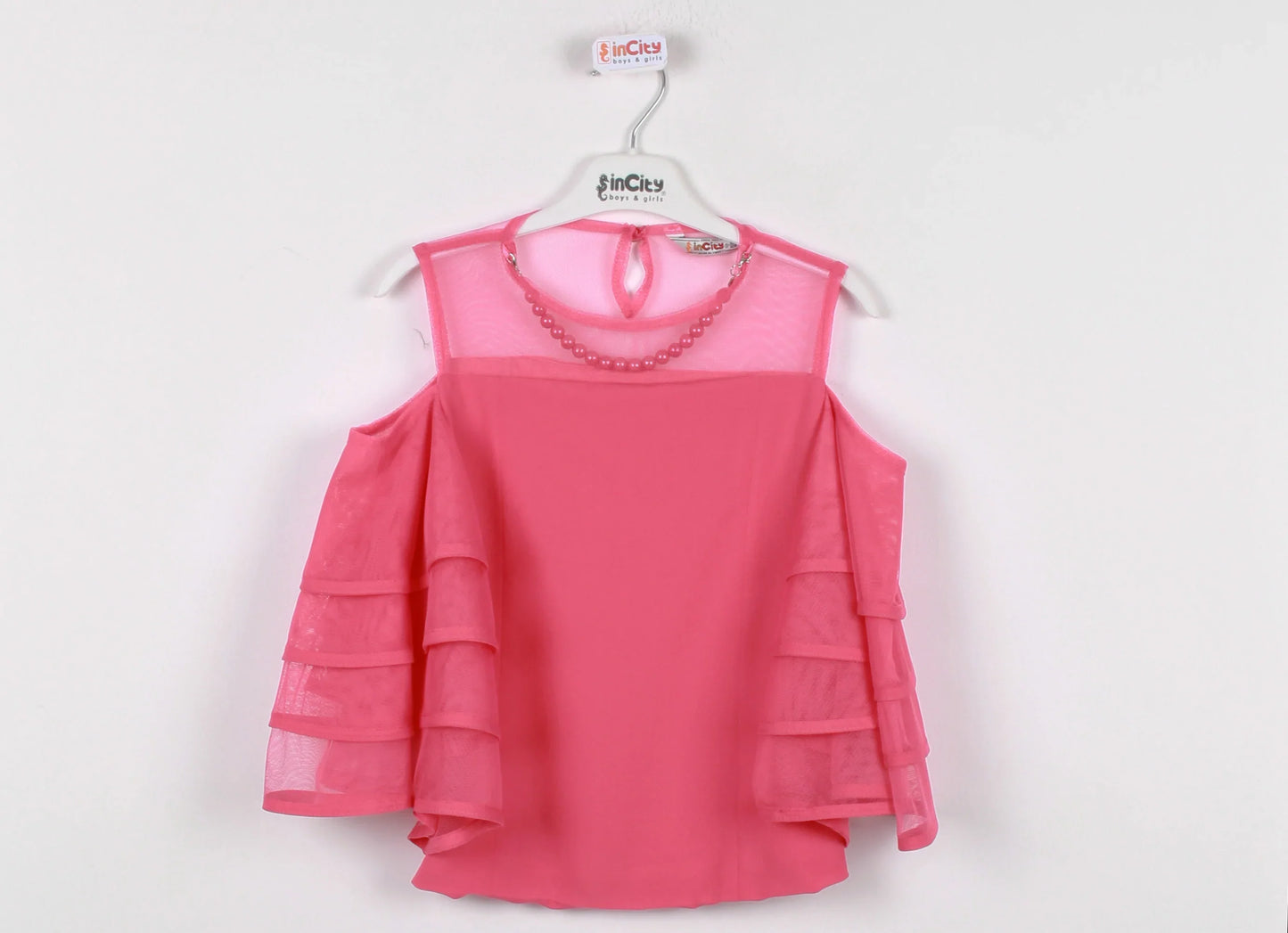InCity Kids Girls Semi Transparent Batwing Sleeve Pearl Blouse InCity Boys & Girls